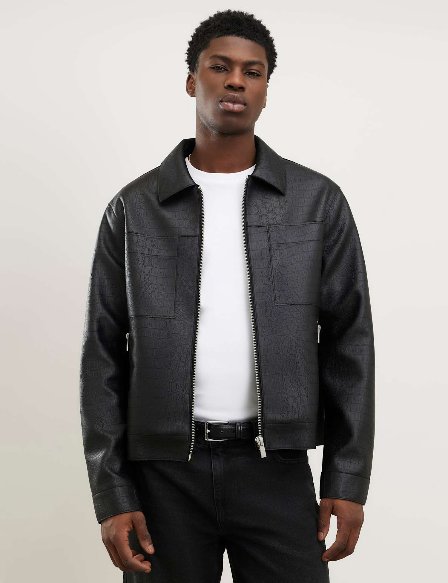 River Island Faux Leather Textured Shacket Black