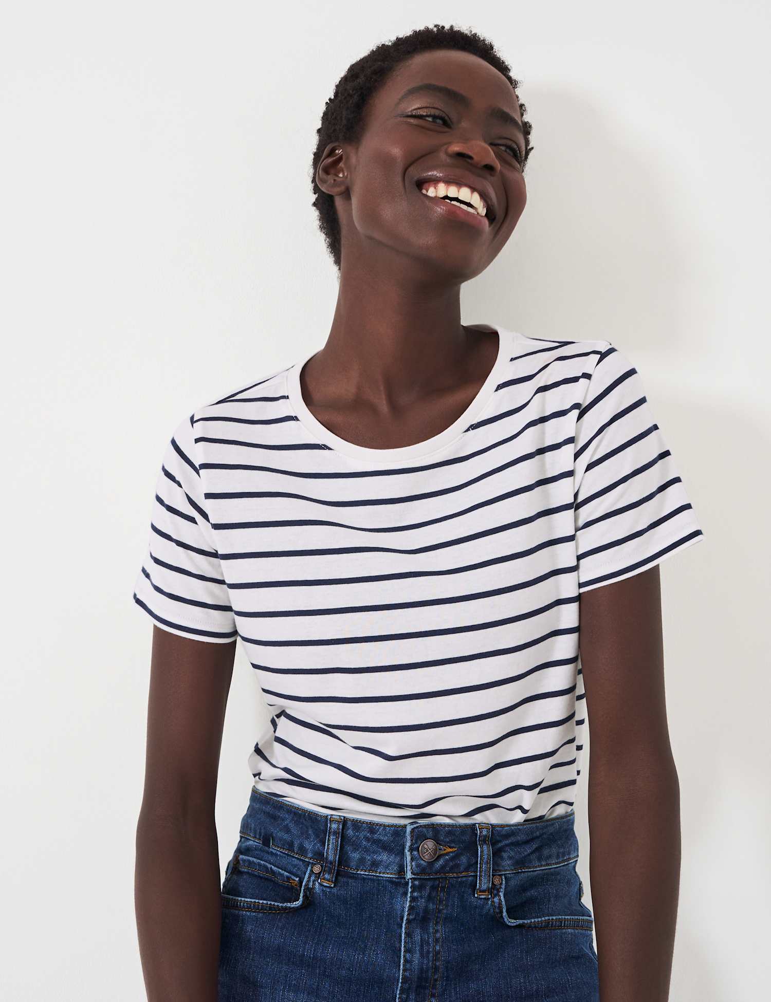 Crew Clothing Pure Cotton Striped T-Shirt White Mix