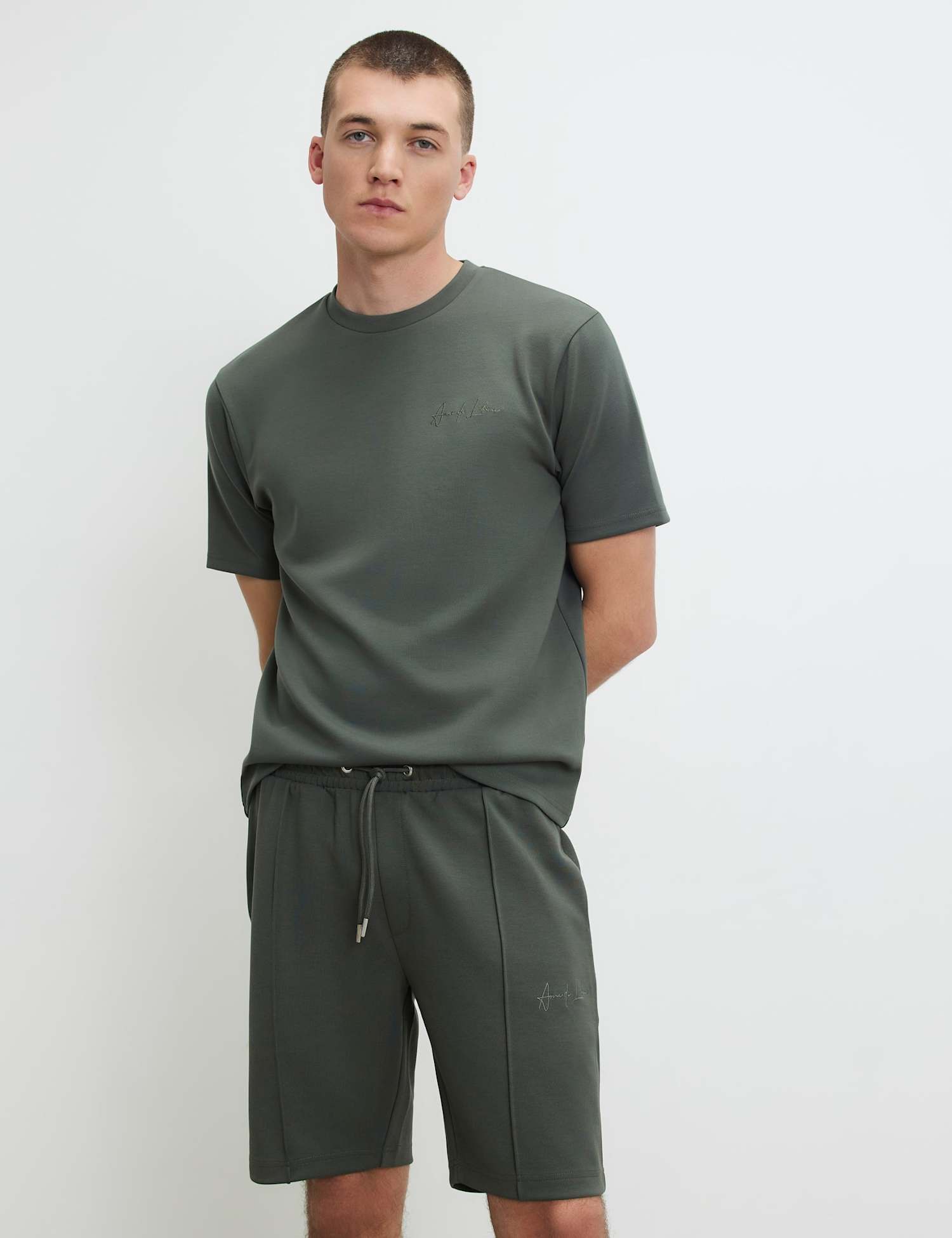 River Island Slim Fit Printed Short Sleeve T-Shirt Khaki
