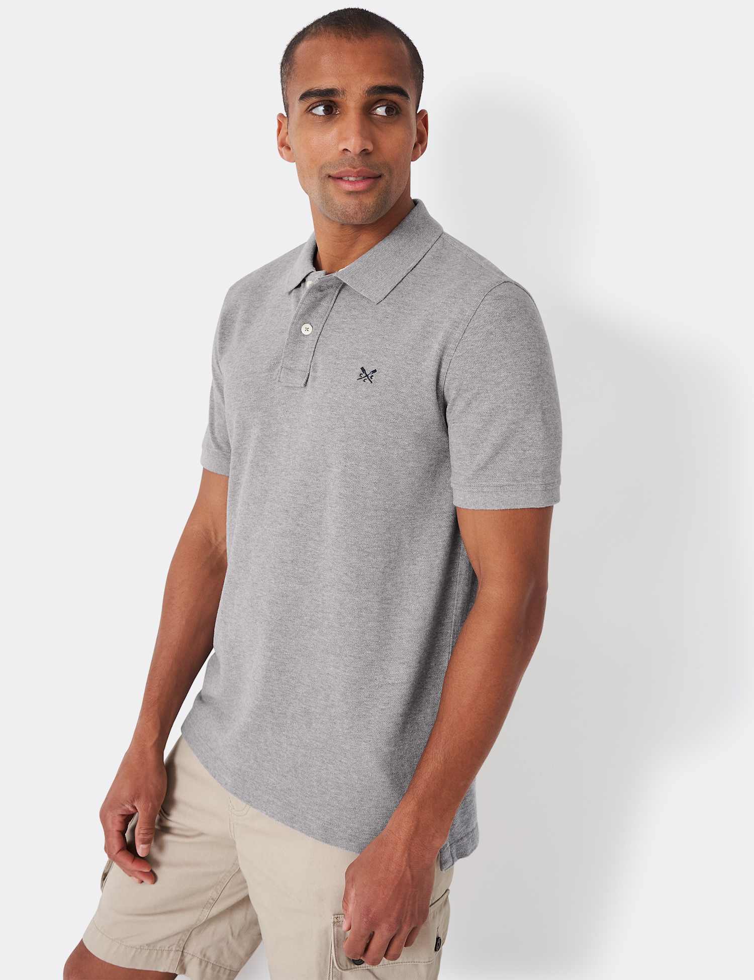 Crew Clothing Pure Cotton Pique Polo Shirt Grey