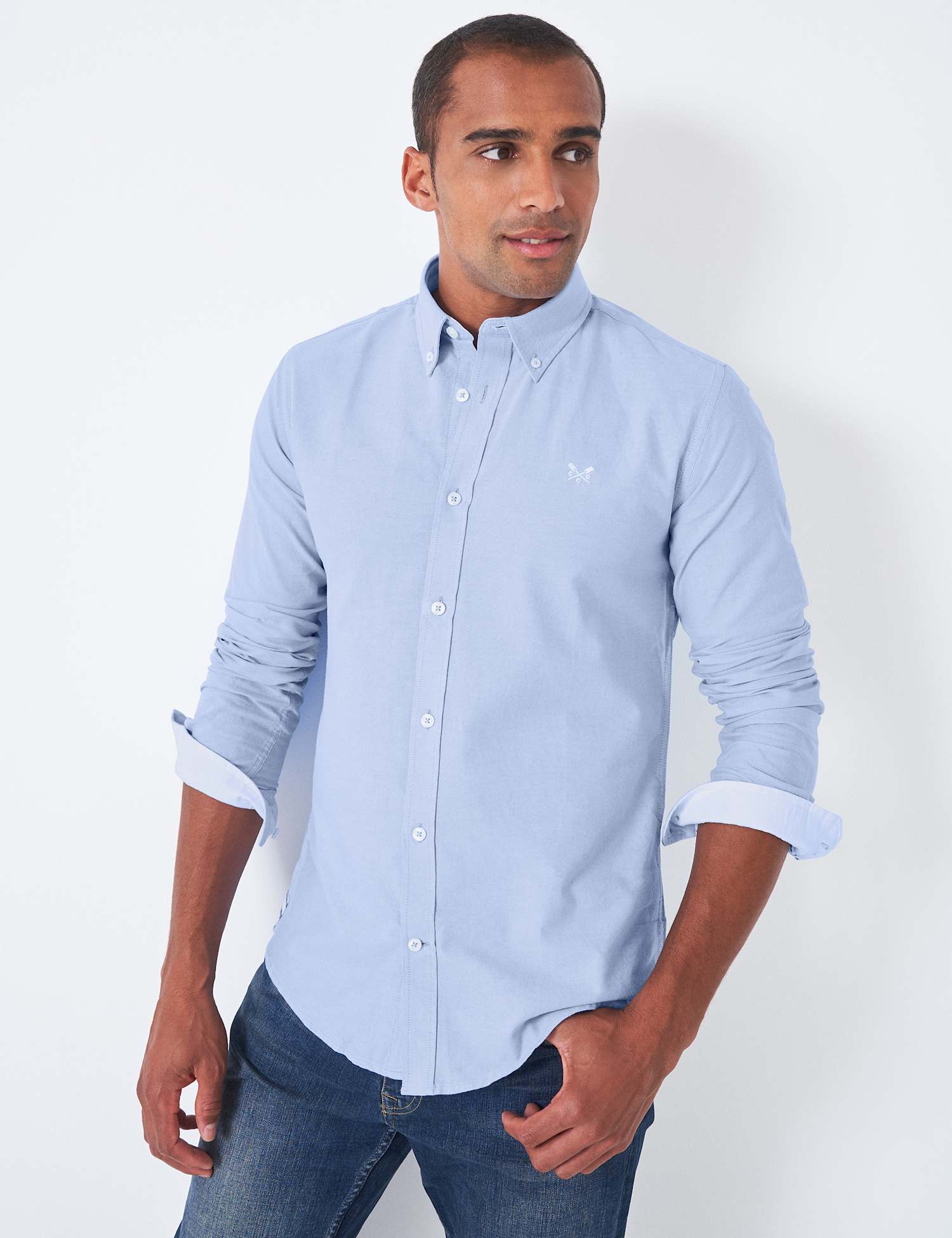 Crew Clothing Slim Fit Pure Cotton Oxford Shirt Blue