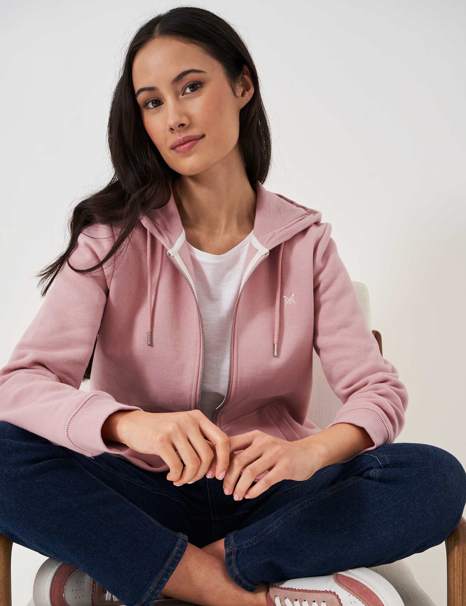 Crew Clothing Cotton Rich Zip Up Hoodie Light Pink