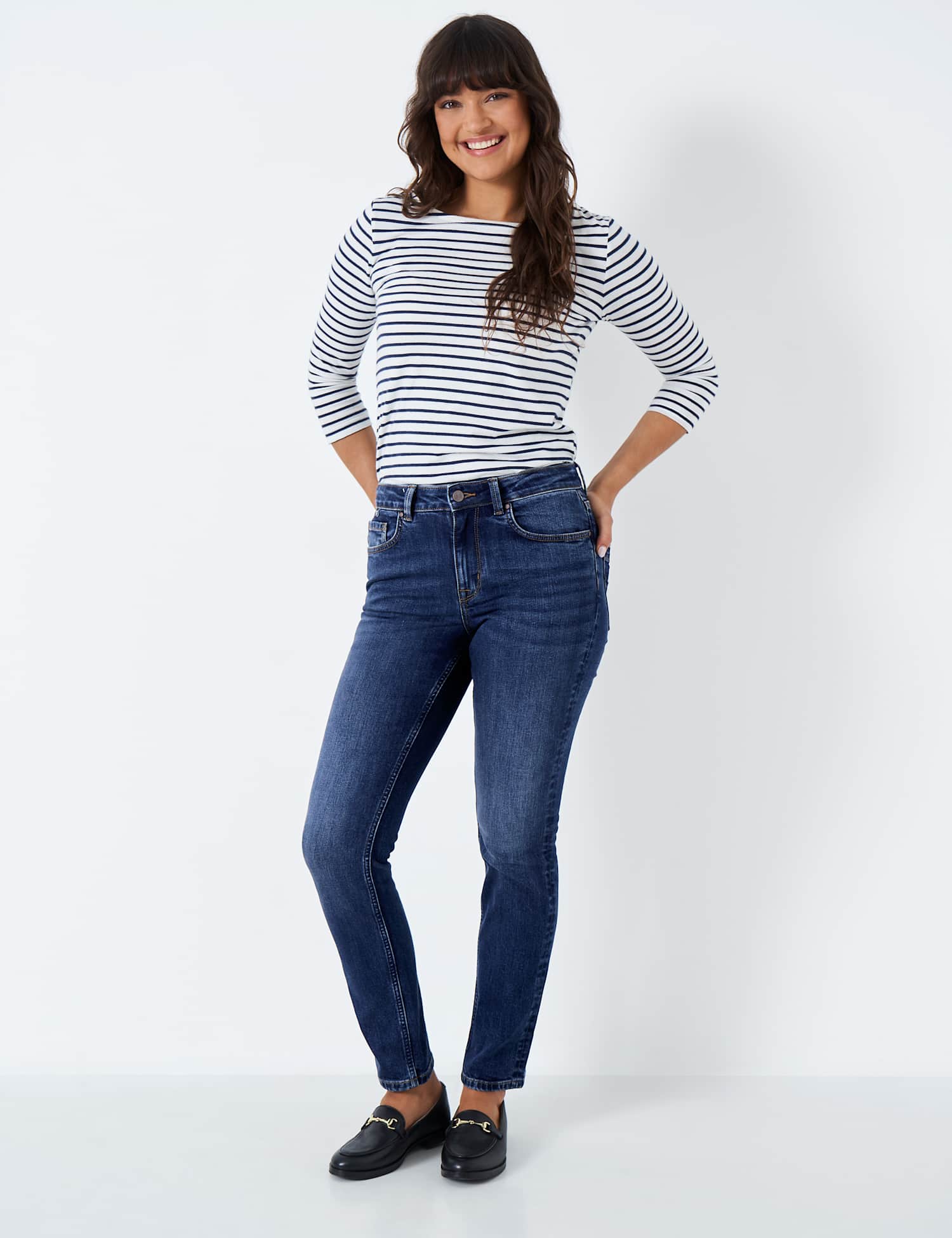 Crew Clothing Mid Rise Straight Leg Jeans Medium Blue