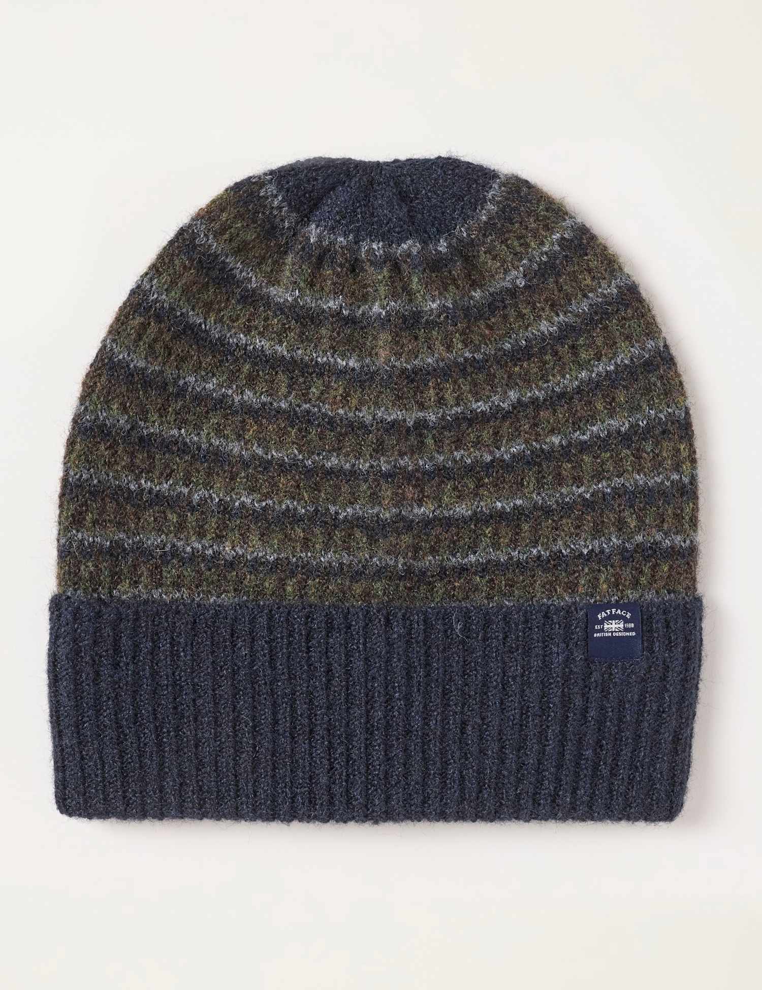 FatFace Stripe Colourblock Beanie Navy Mix