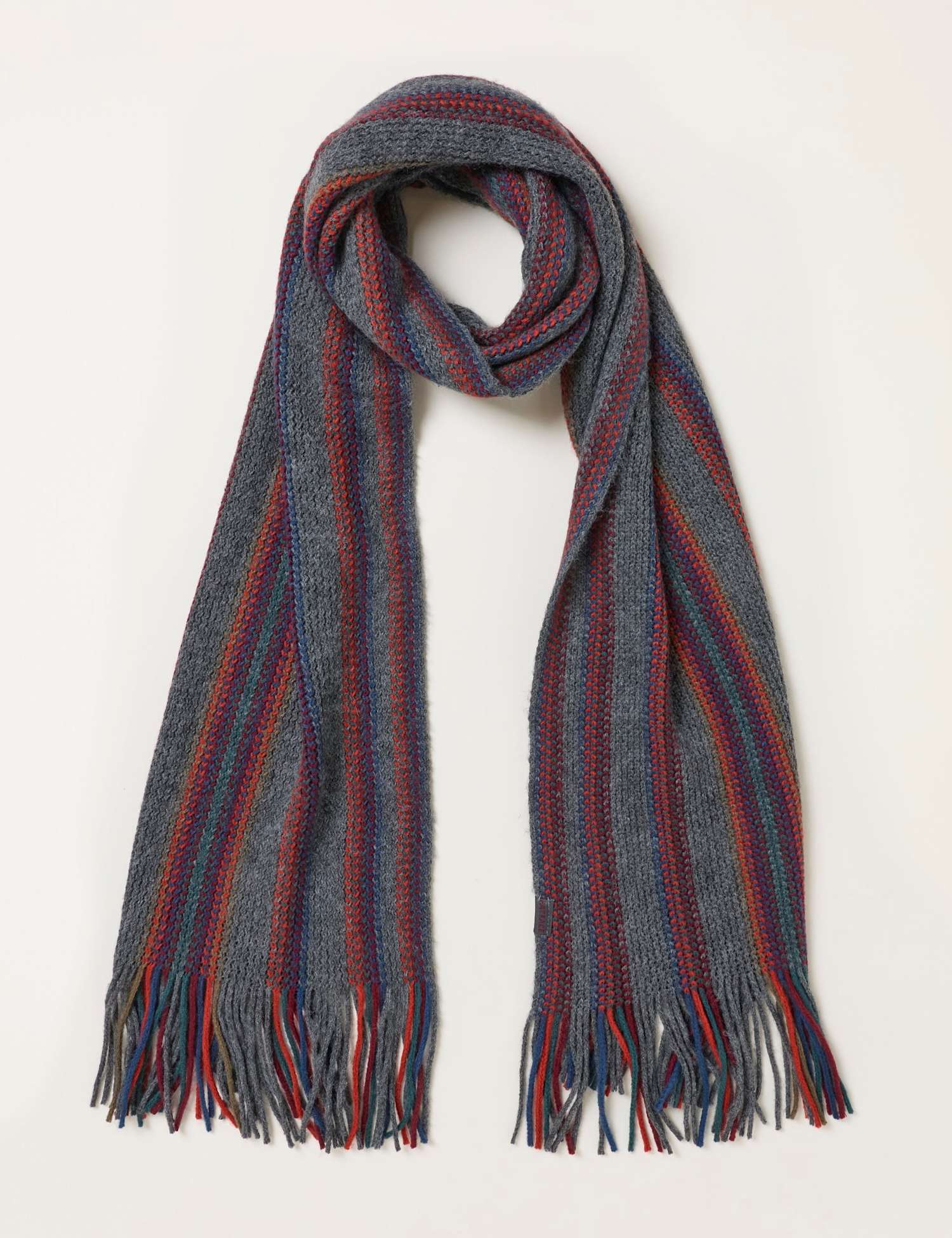 FatFace Vertical Stripe Knit Scarf Charcoal Mix