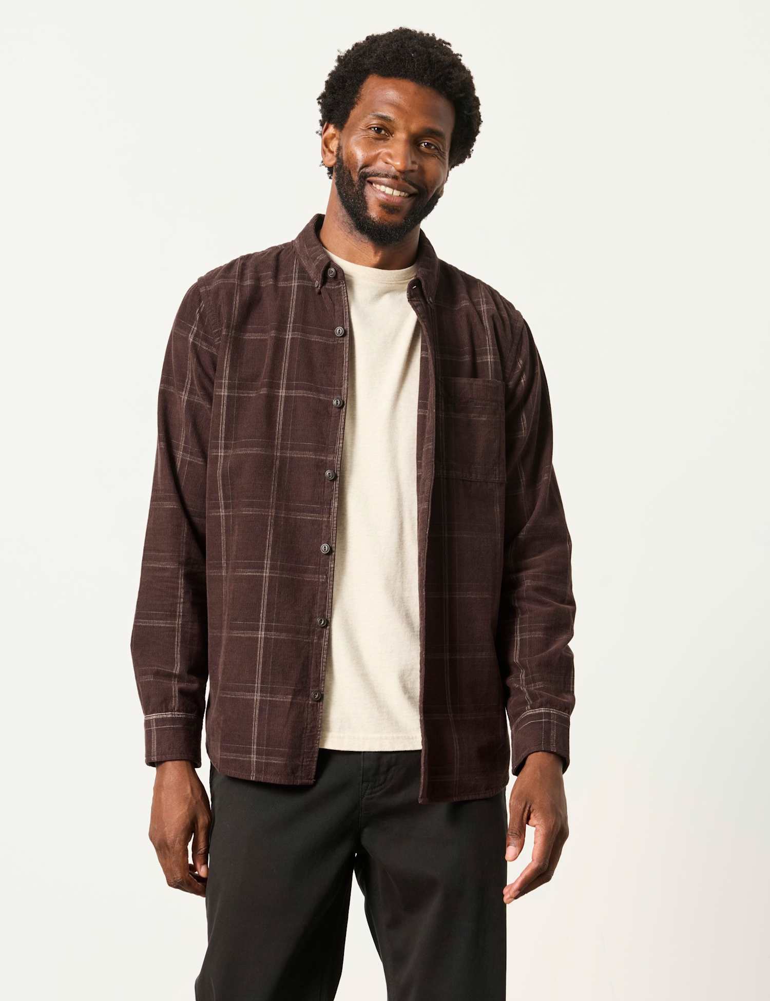 FatFace Regular Fit Corduroy Shirt Brown Mix