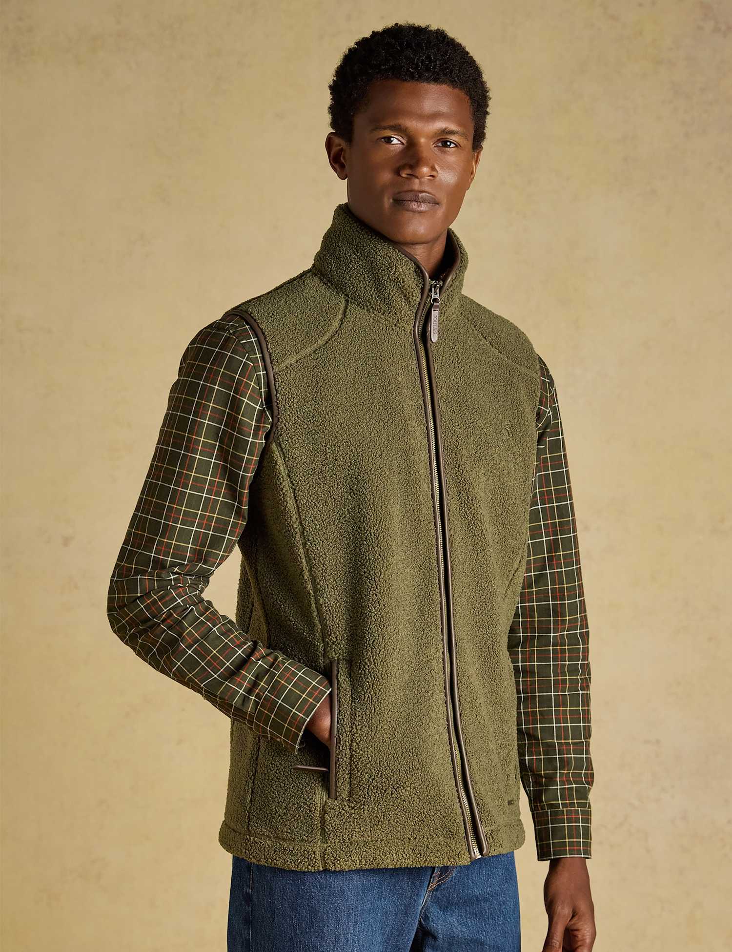 Joules Textured Borg Fleece Zip Through Gilet Green