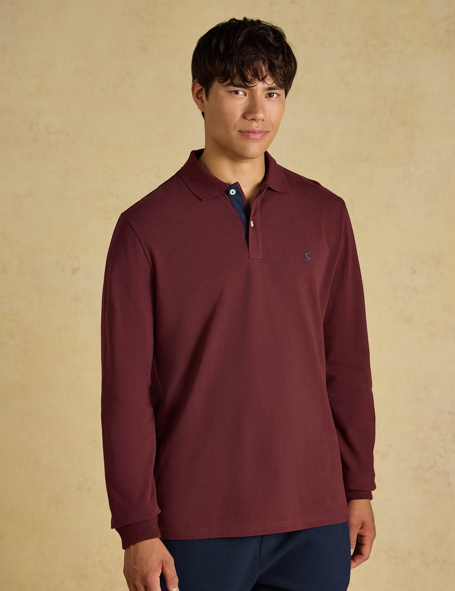 Joules Pure Cotton Pique Long Sleeve Polo Shirt Burgundy