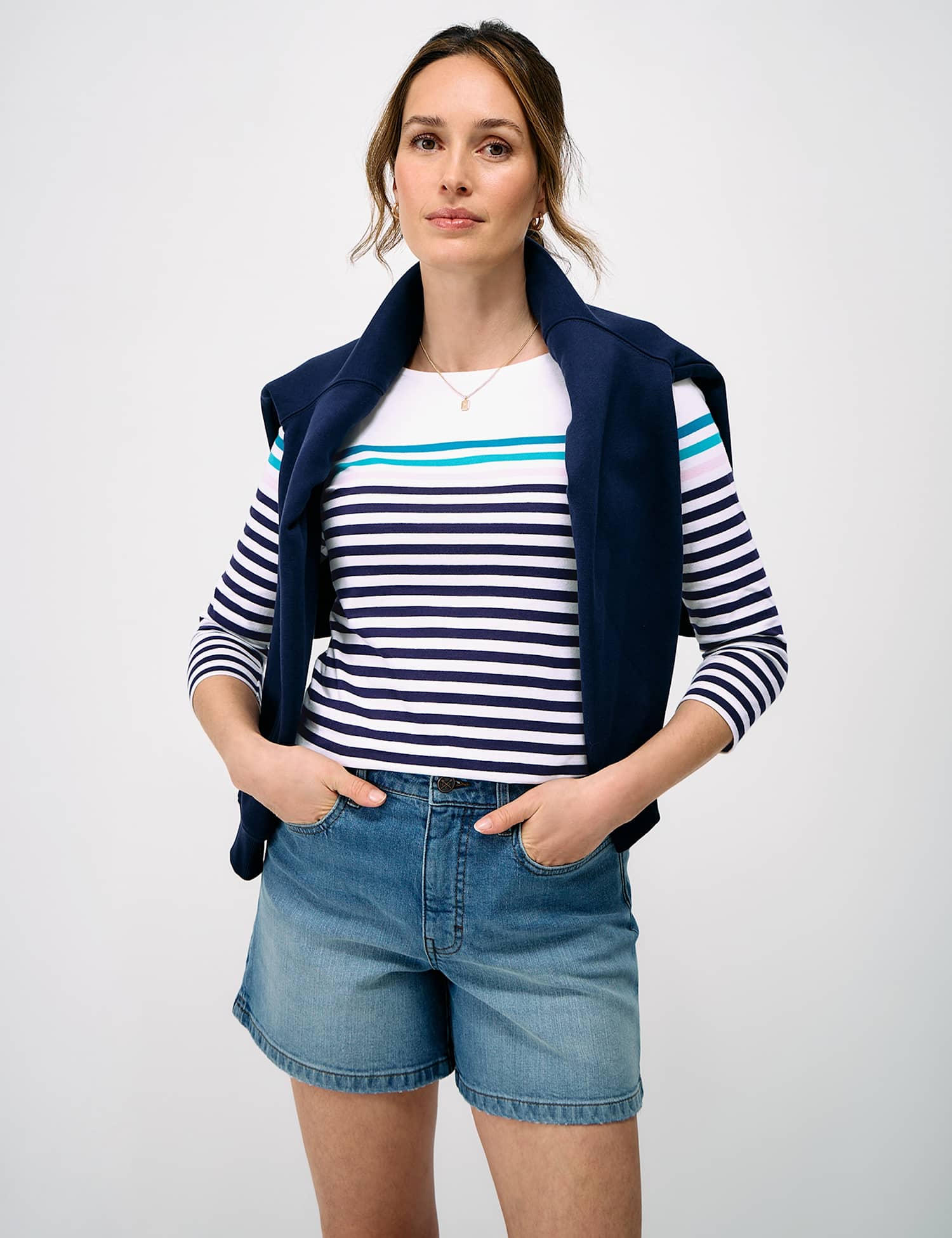 Crew Clothing Pure Cotton Striped Top Navy