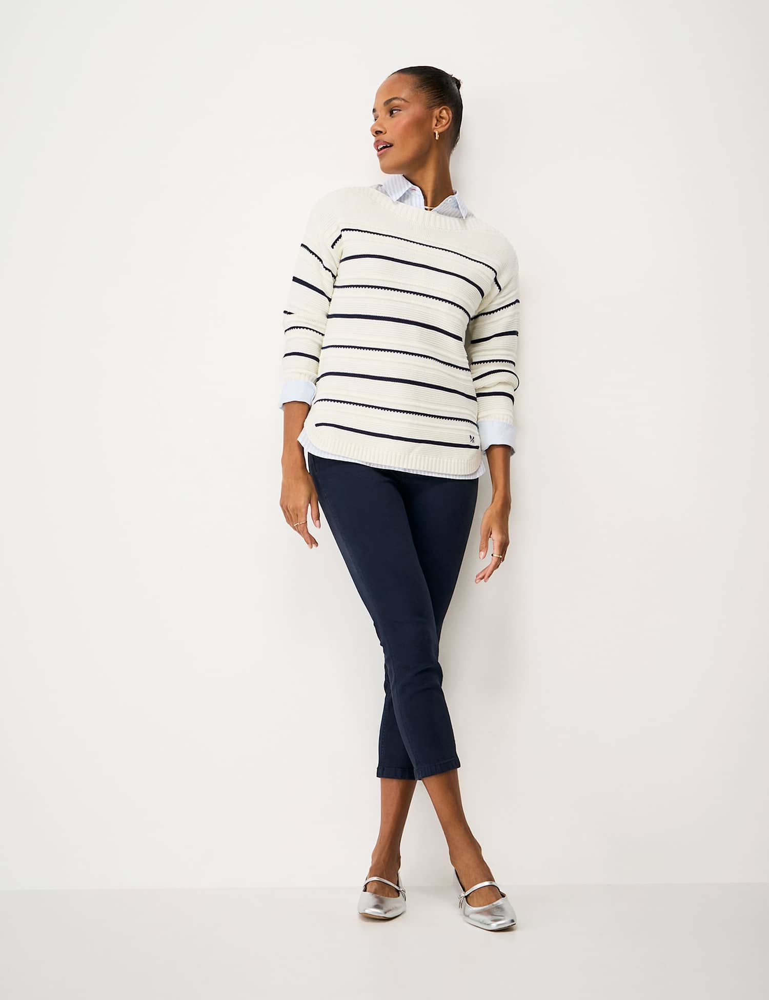 Crew Clothing Mid Rise Slim Fit Cropped Jeans Navy