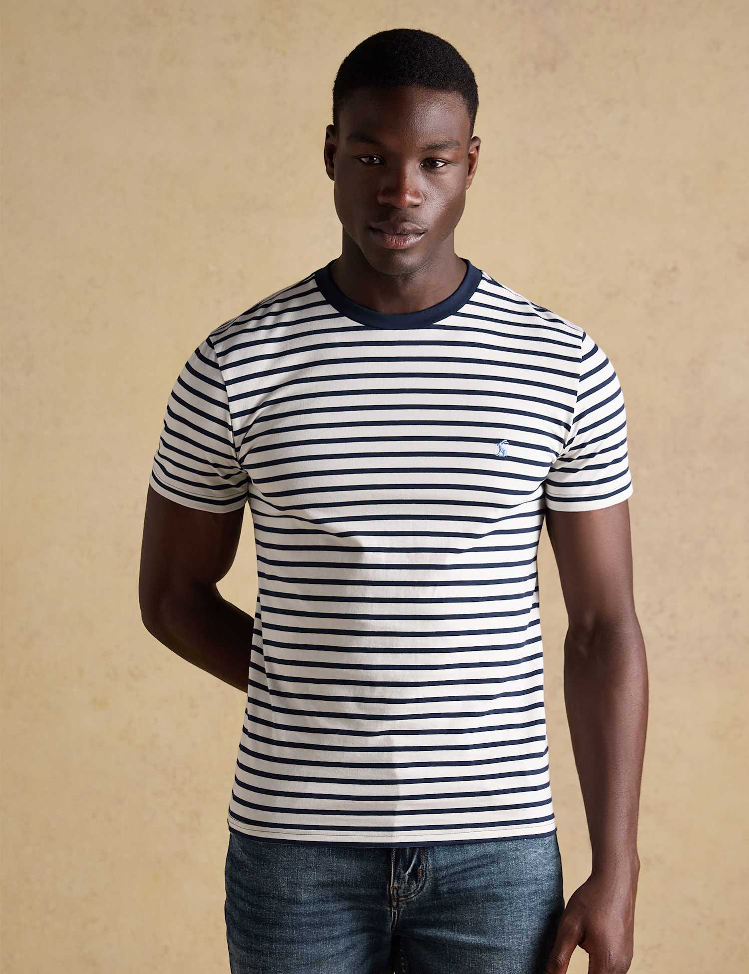 Joules Pure Cotton Striped Crew Neck T-Shirt White Mix