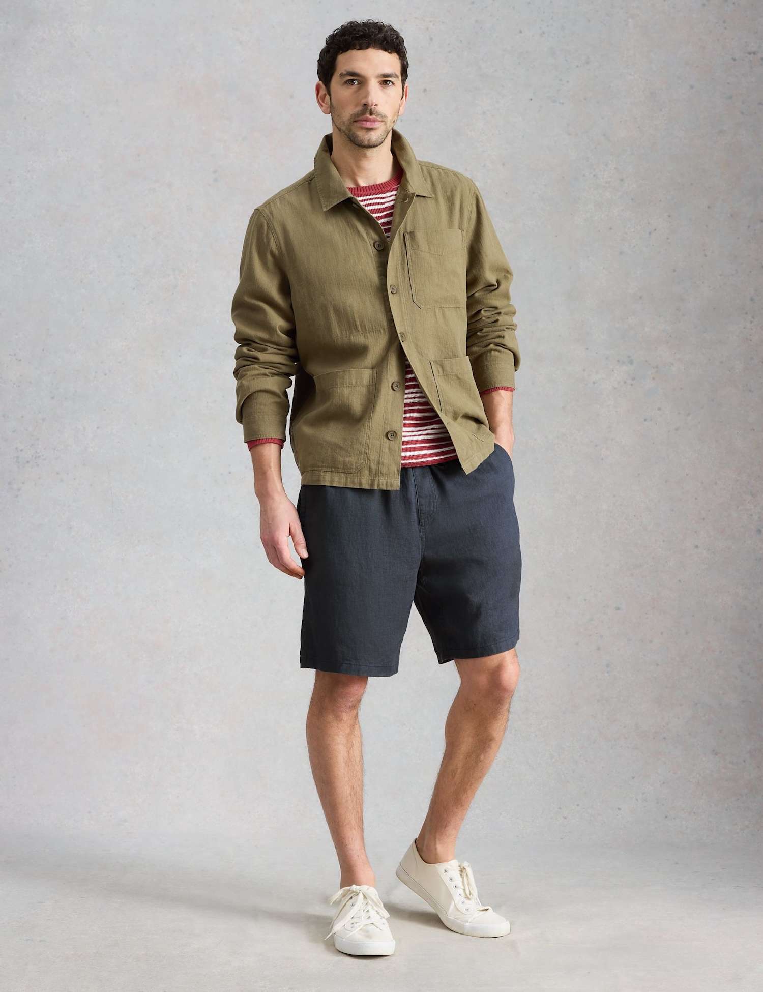 White Stuff Pure Linen Elasticated Shorts Navy