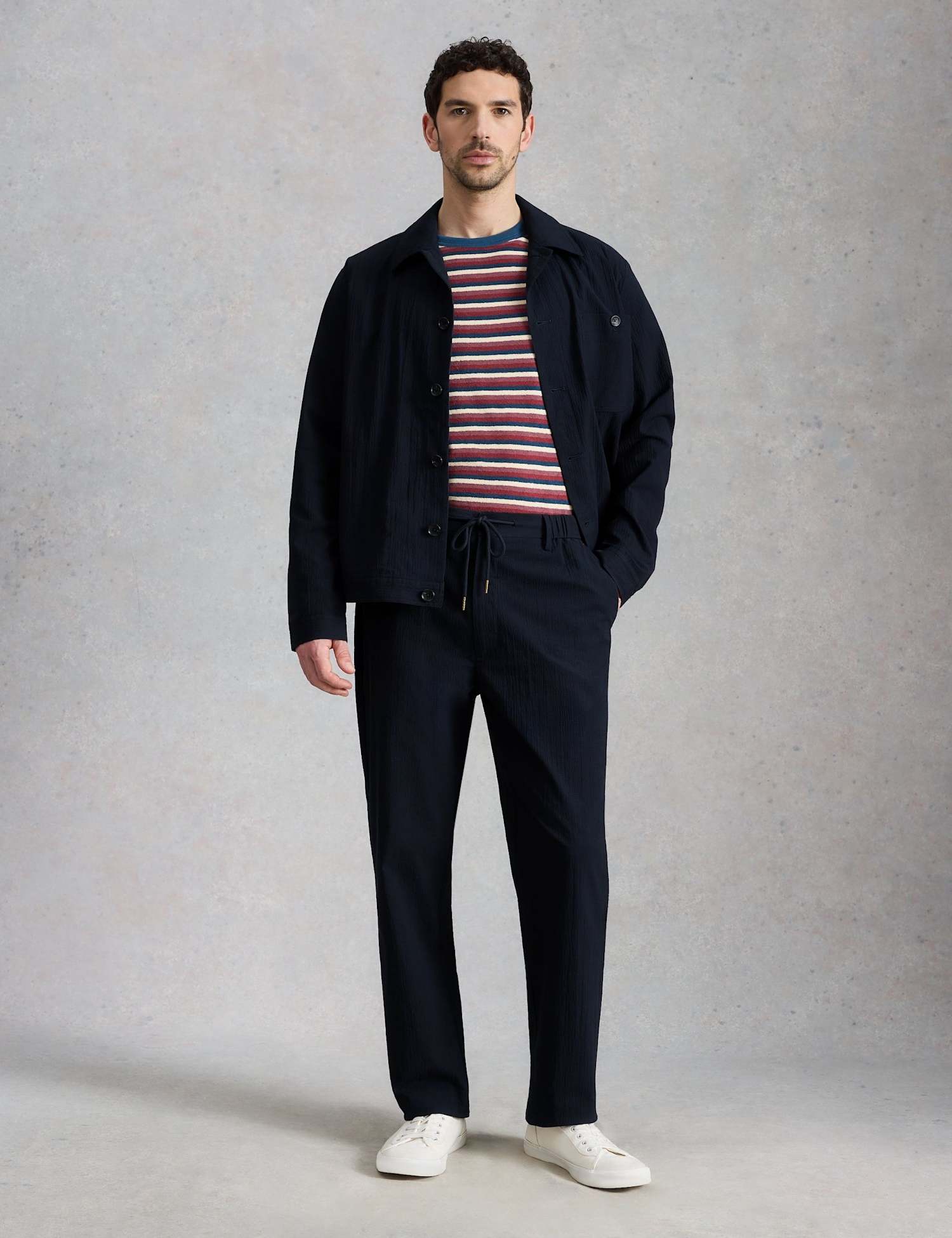 White Stuff Straight Fit Pure Cotton Lightweight Trousers Navy