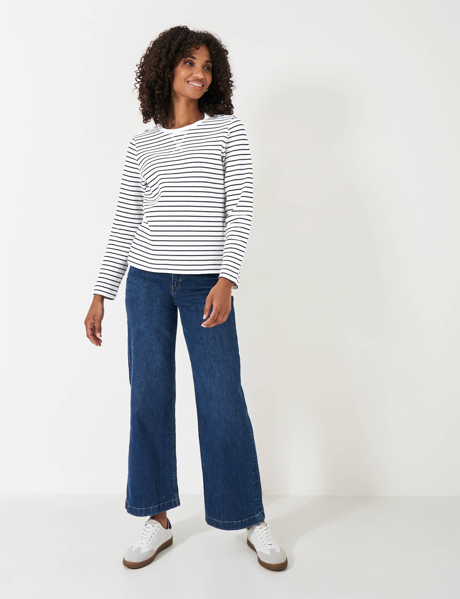 Crew Clothing Cotton Rich Striped Sweatshirt White Mix