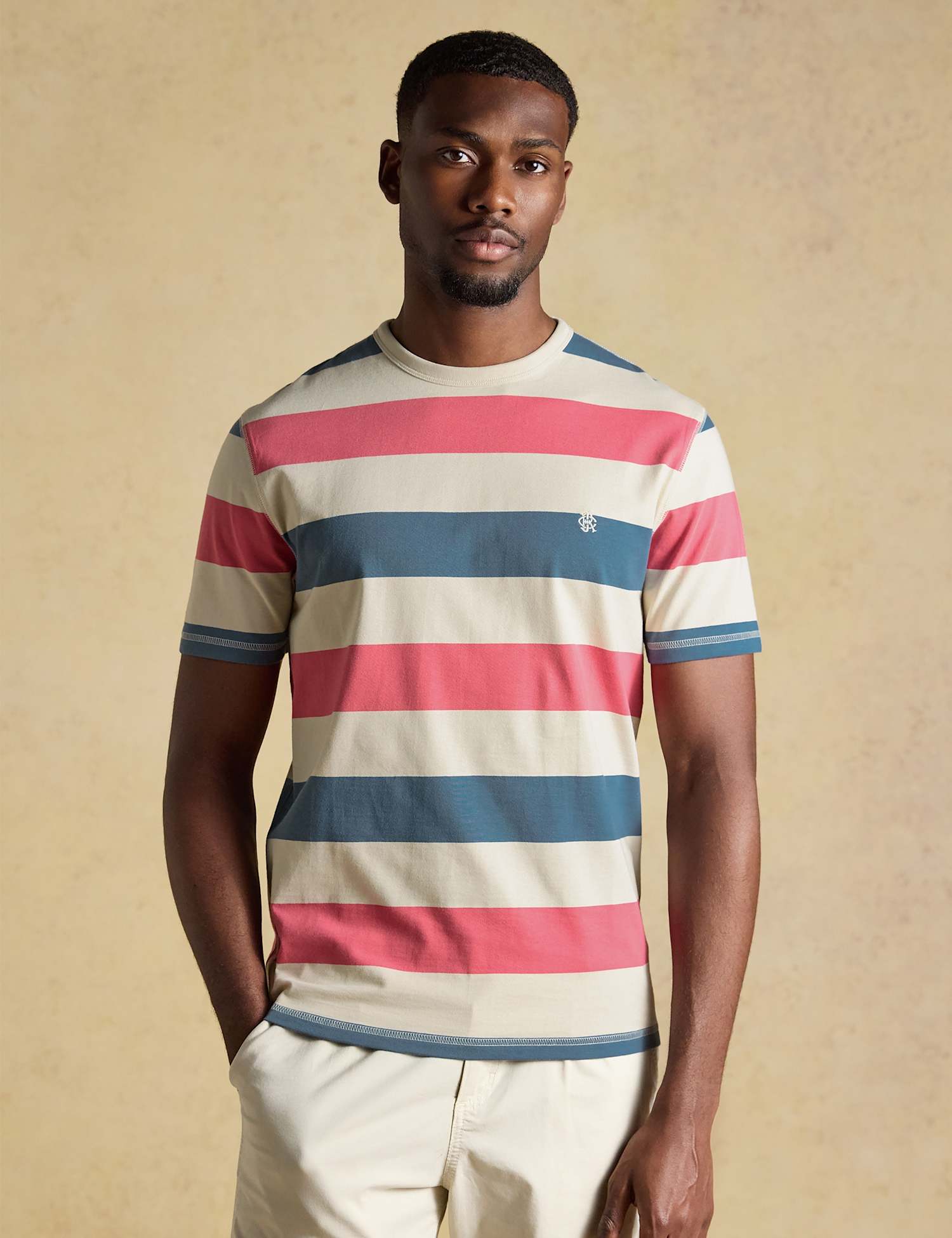 Joules Pure Cotton Striped Crew Neck T-Shirt Pink Mix
