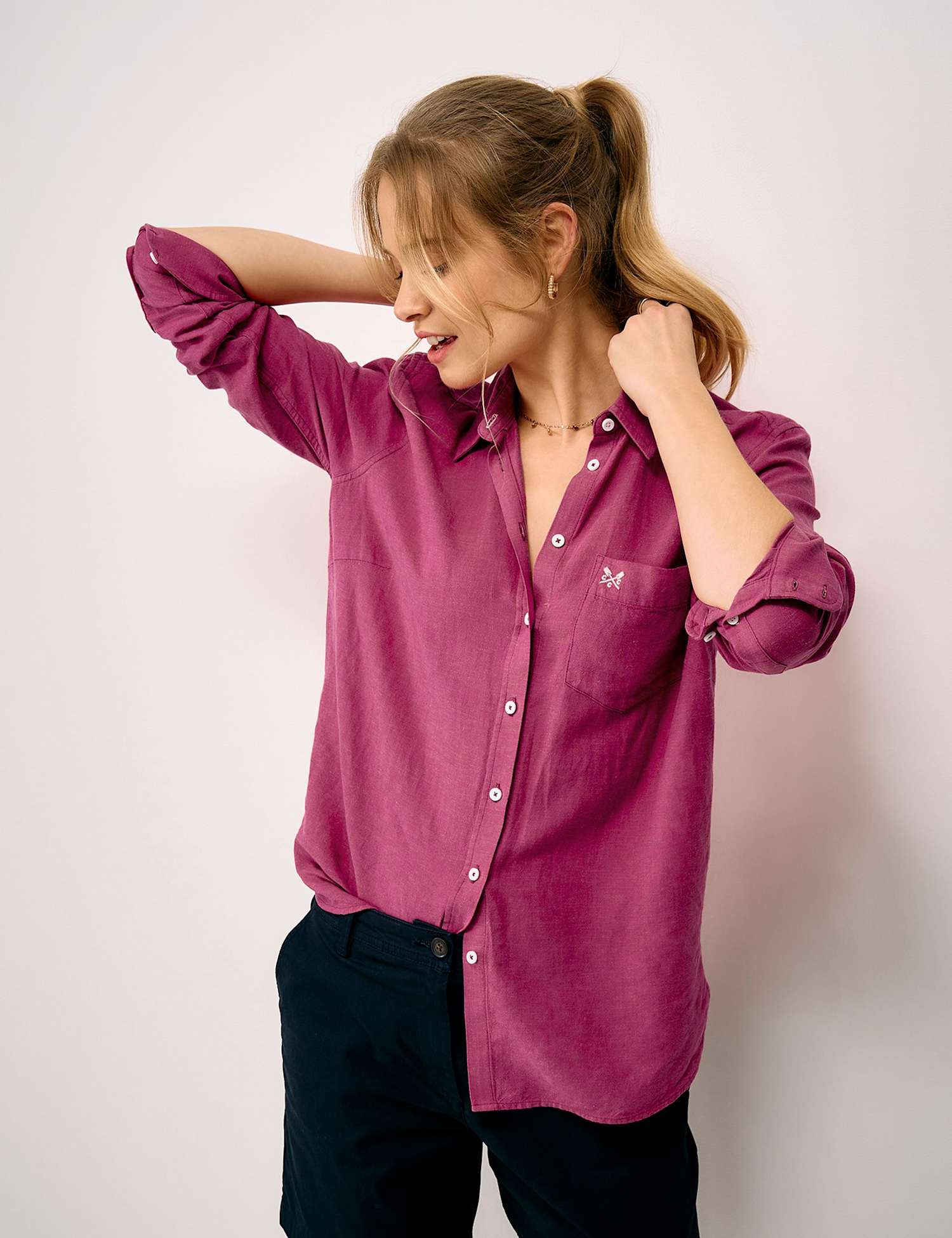 Crew Clothing Linen Rich Collared Shirt Medium Pink