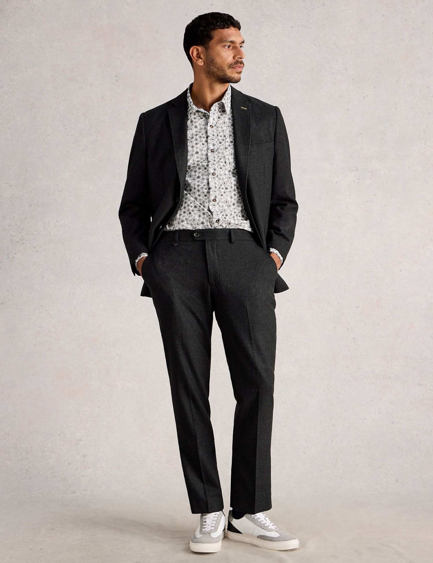 White Stuff Regular Fit Wool Blend Trousers Grey