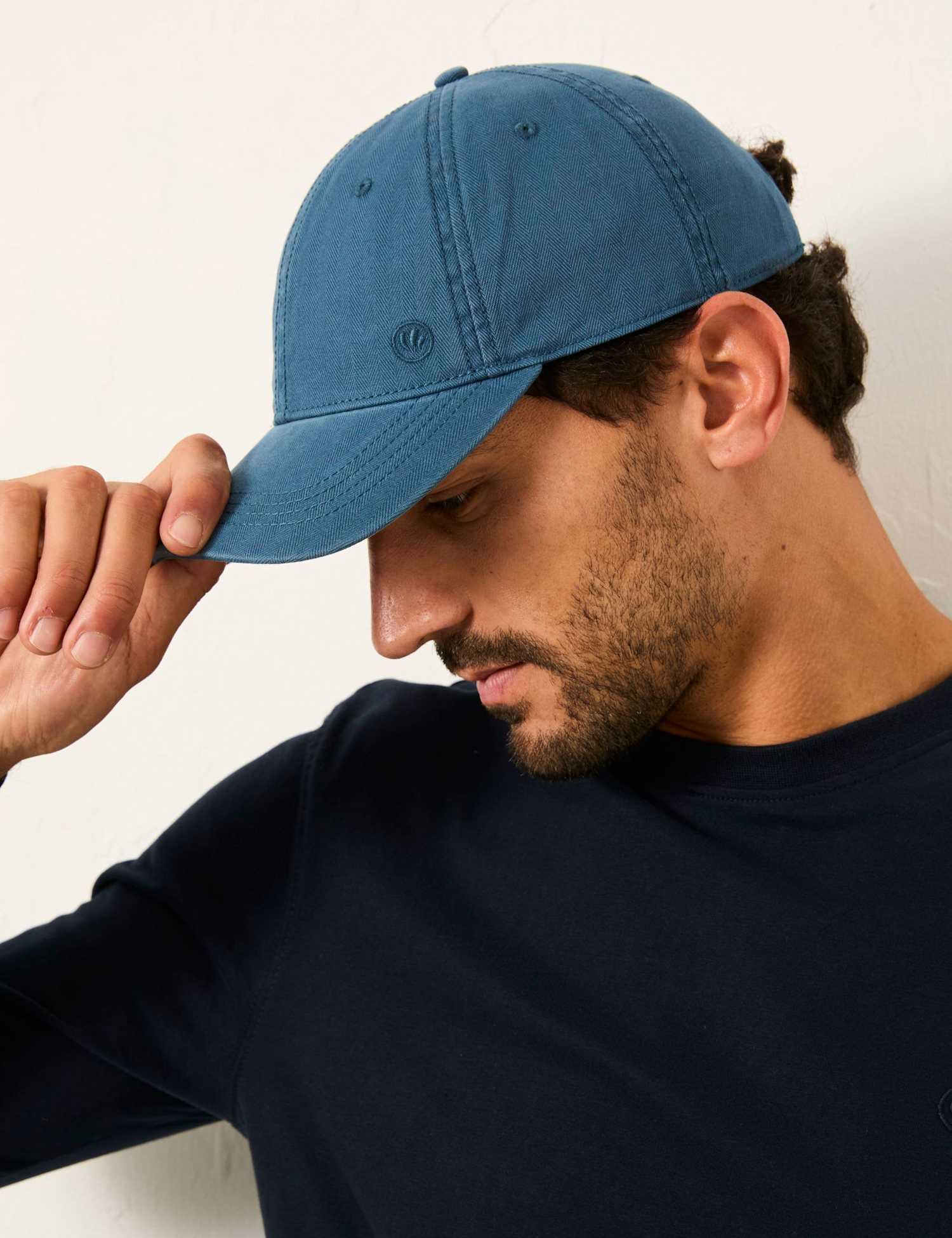 FatFace Pure Cotton Herringbone Baseball Cap Blue