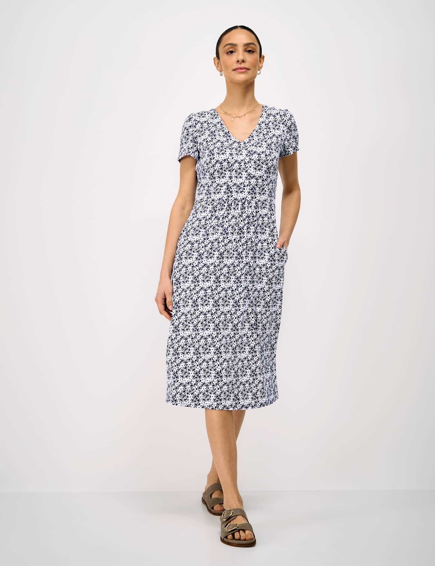 Crew Clothing Jersey Floral Midi Tea Dress Navy Mix