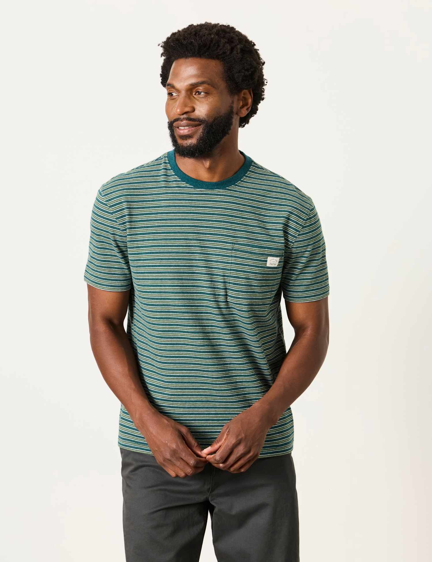 FatFace Pure Cotton Striped T-Shirt Green Mix