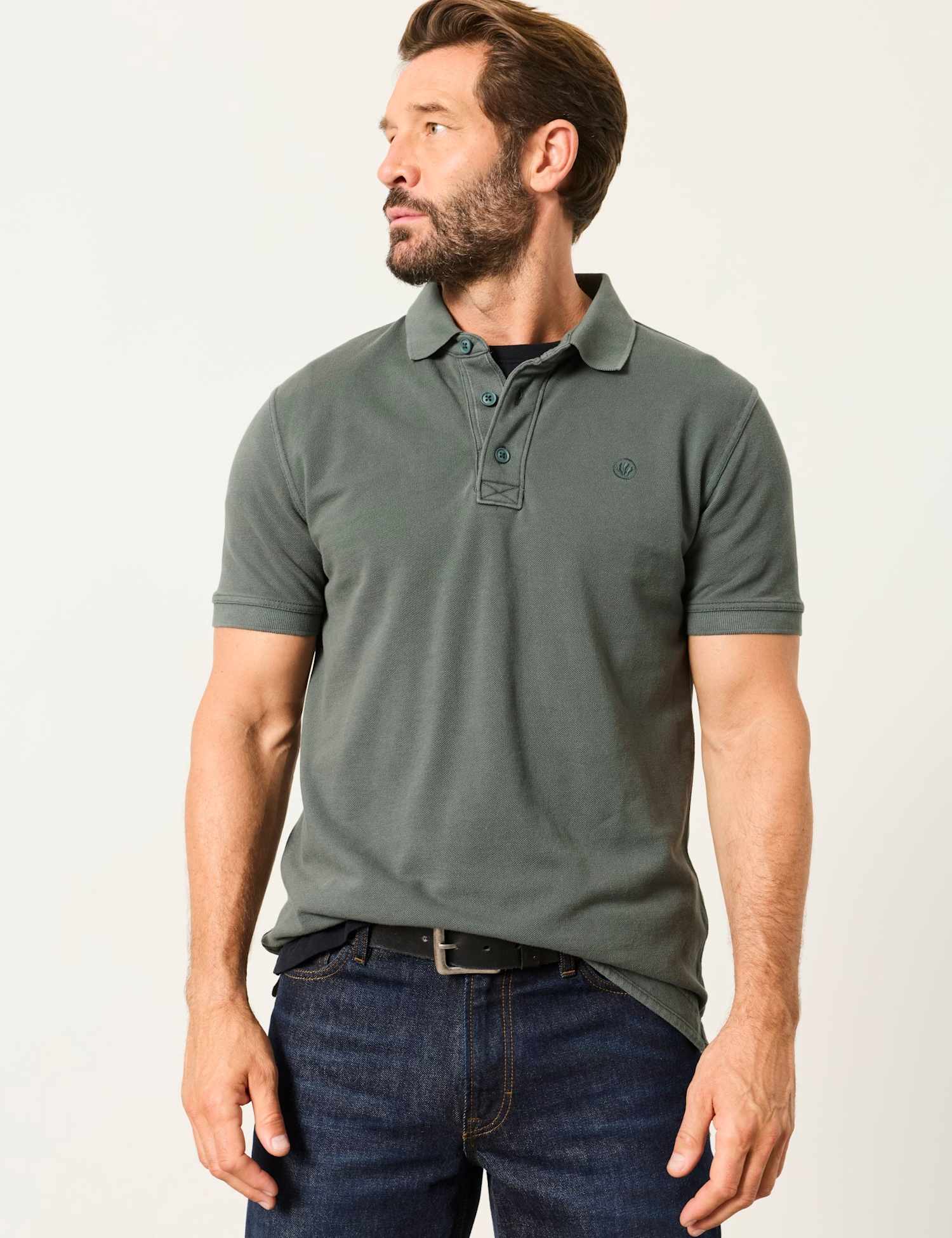 FatFace Pure Cotton Pique Polo Shirt Dark Green