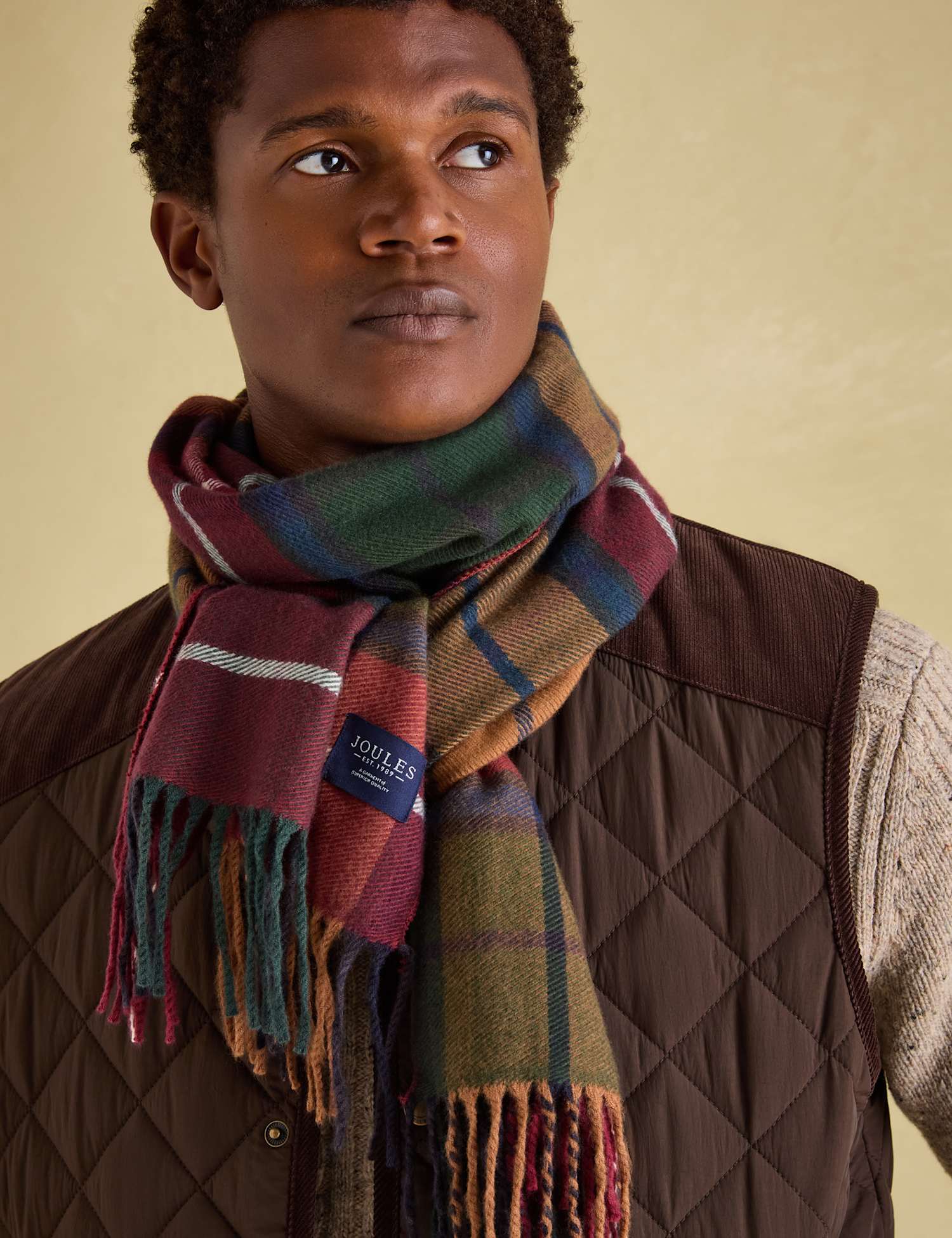 Joules Checked Tartan Scarf Red Mix