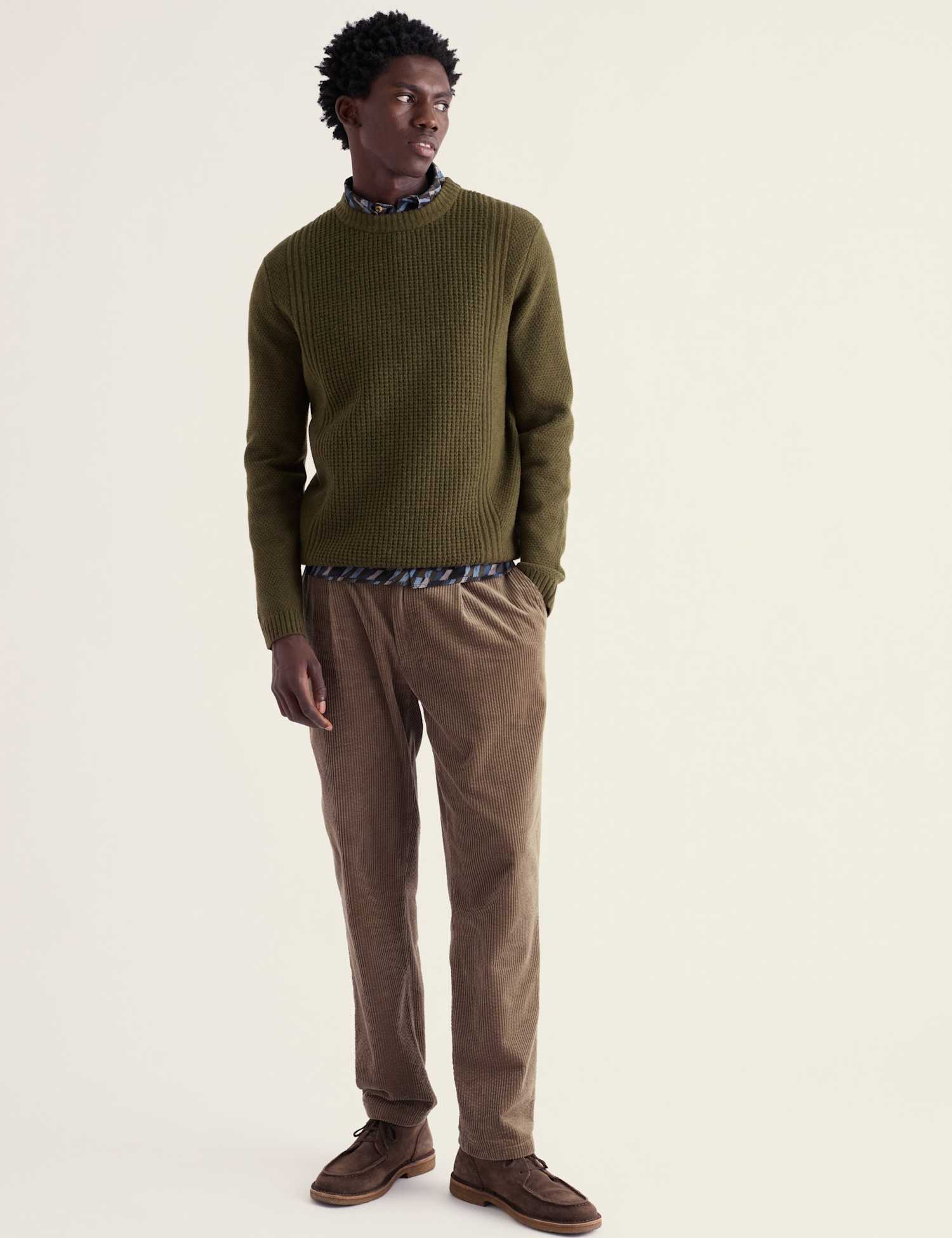 Seasalt Cornwall Lambswool Rich Textured Crew Neck Jumper Olive