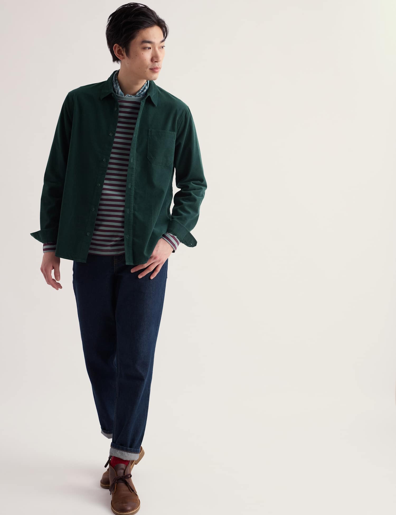 Seasalt Cornwall Regular Fit Corduroy Shirt Dark Green