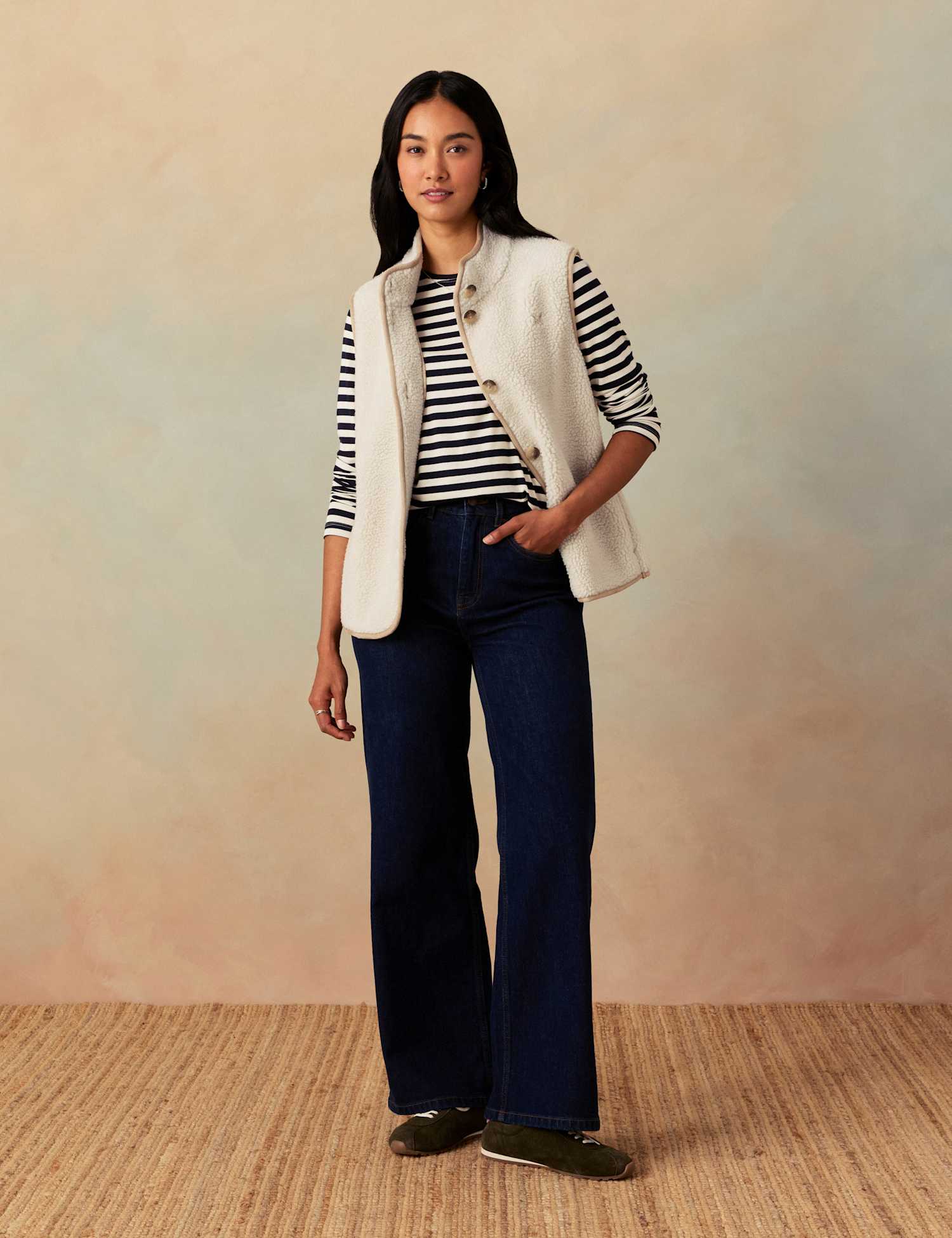 Crew Clothing High Waisted Wide Leg Jeans Dark Blue