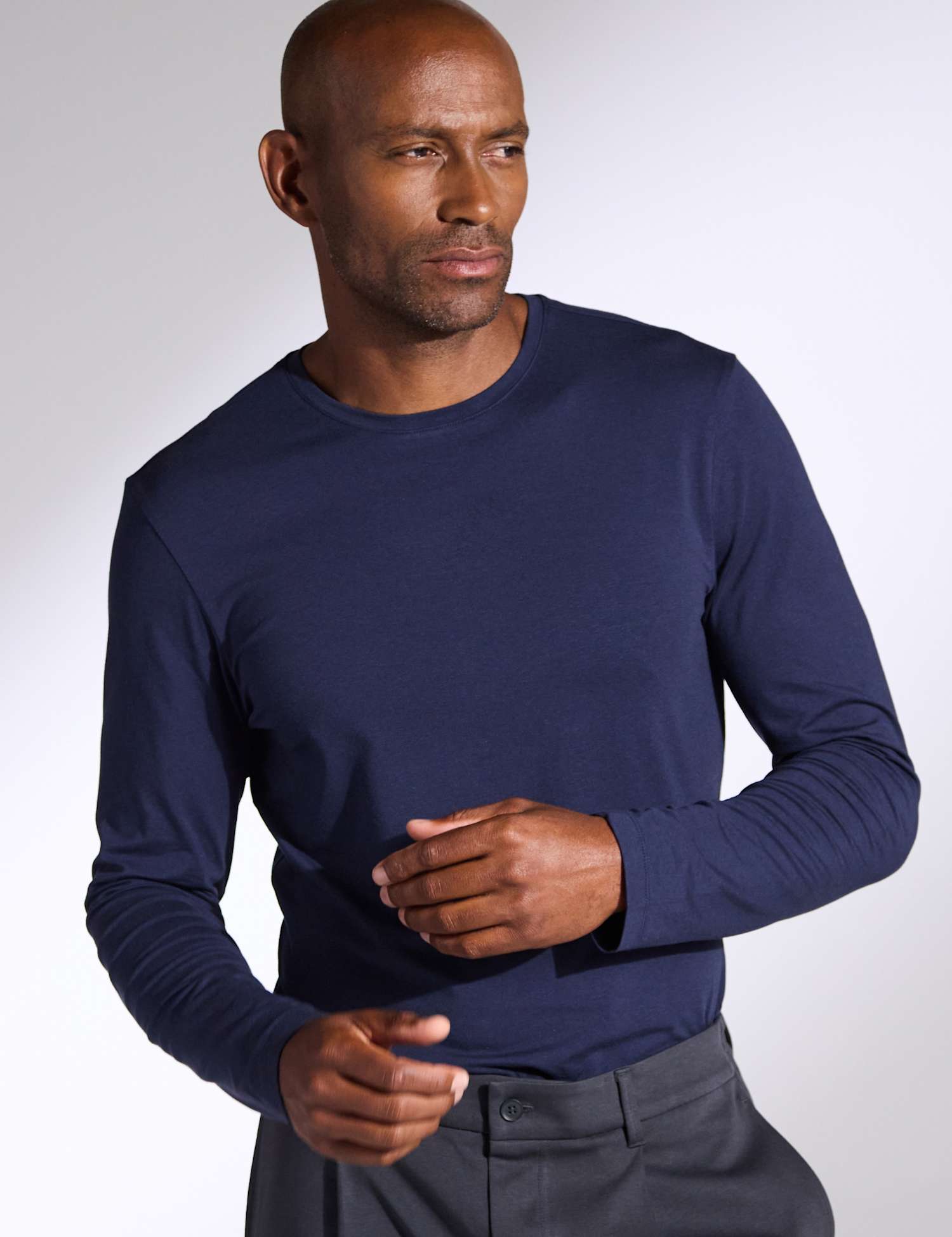 David Gandy Wellwear Cotton Blend Long Sleeve Top Navy