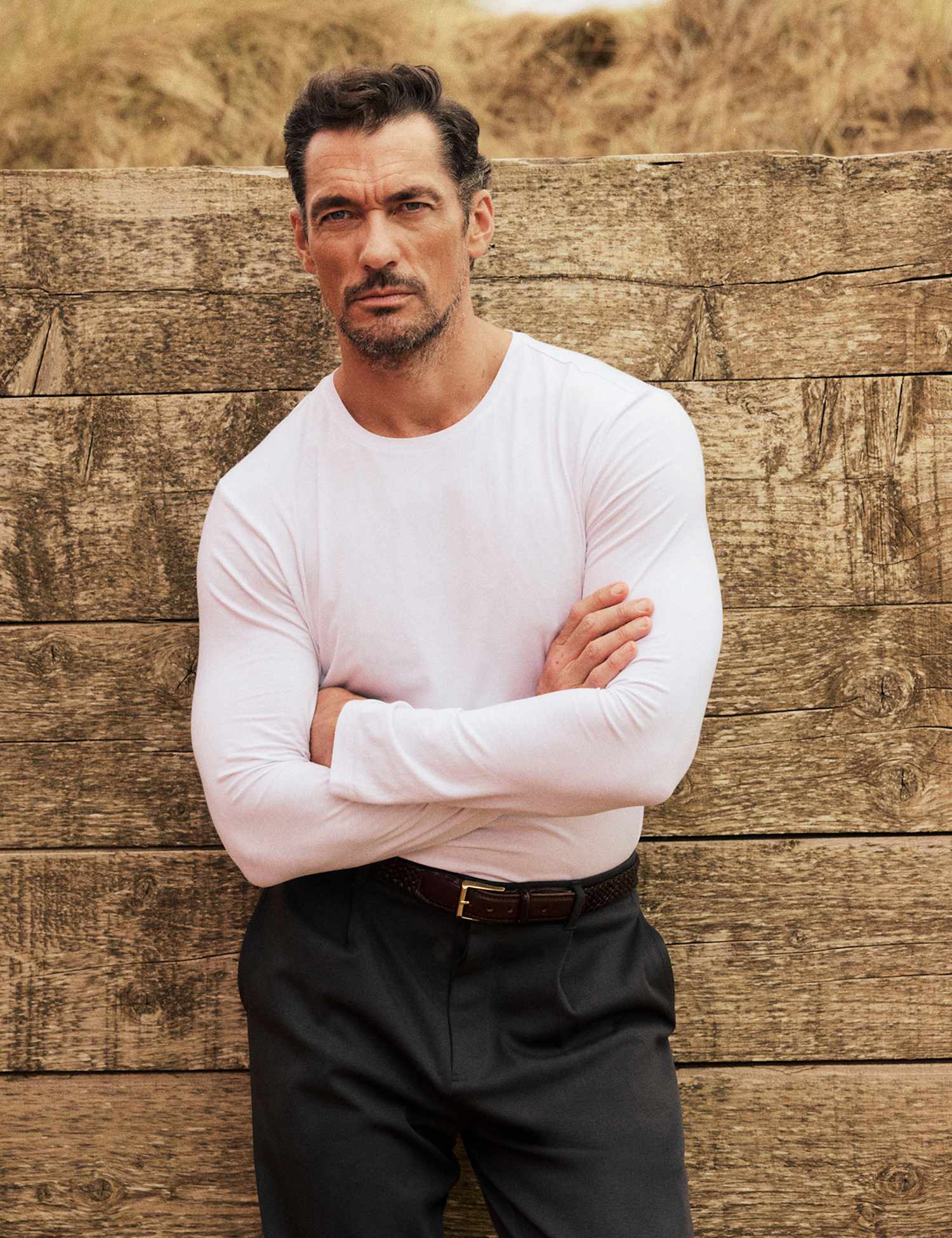 David Gandy Wellwear Cotton Blend Long Sleeve Top White