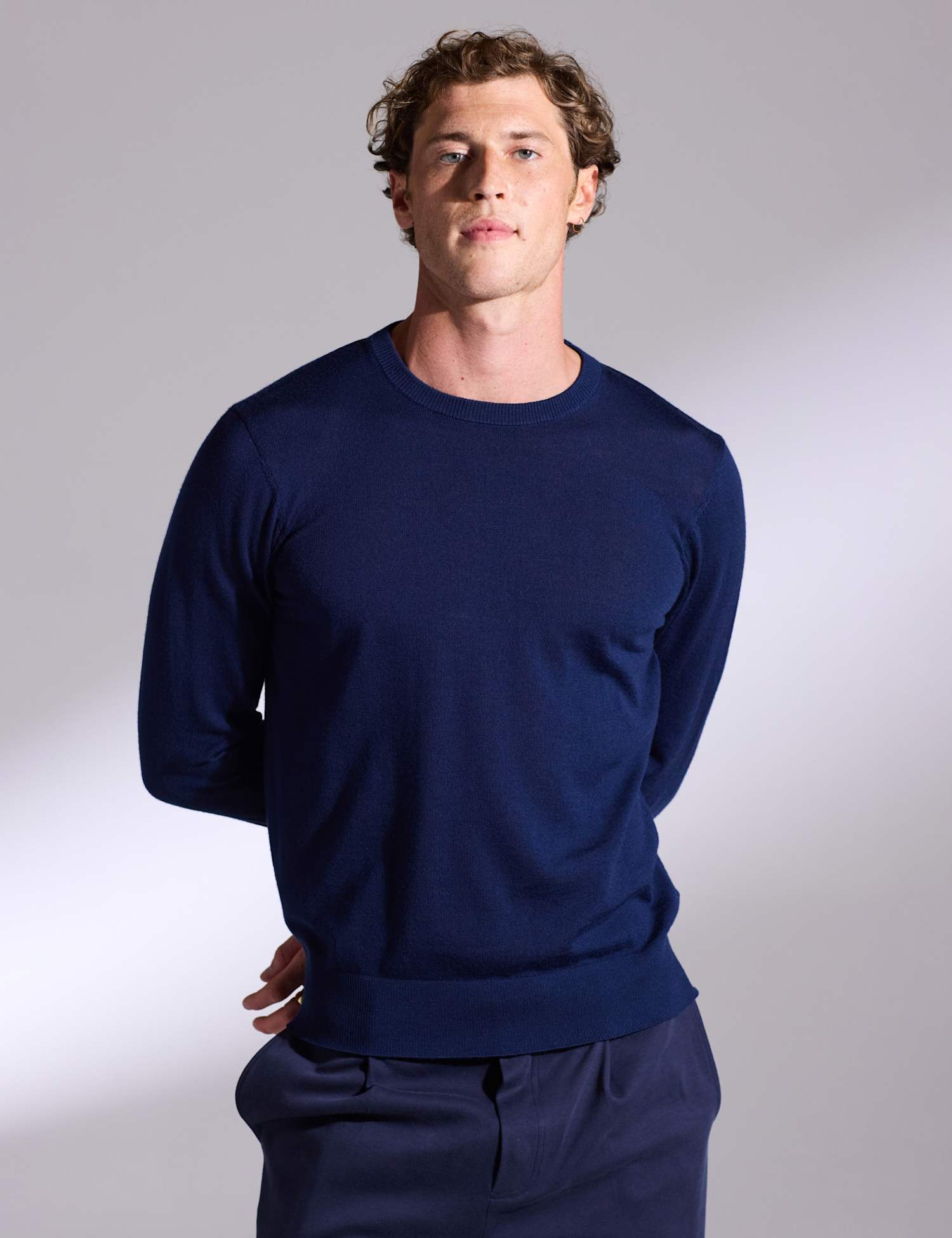 David Gandy Wellwear Pure Merino Wool Crew Neck Jumper Navy