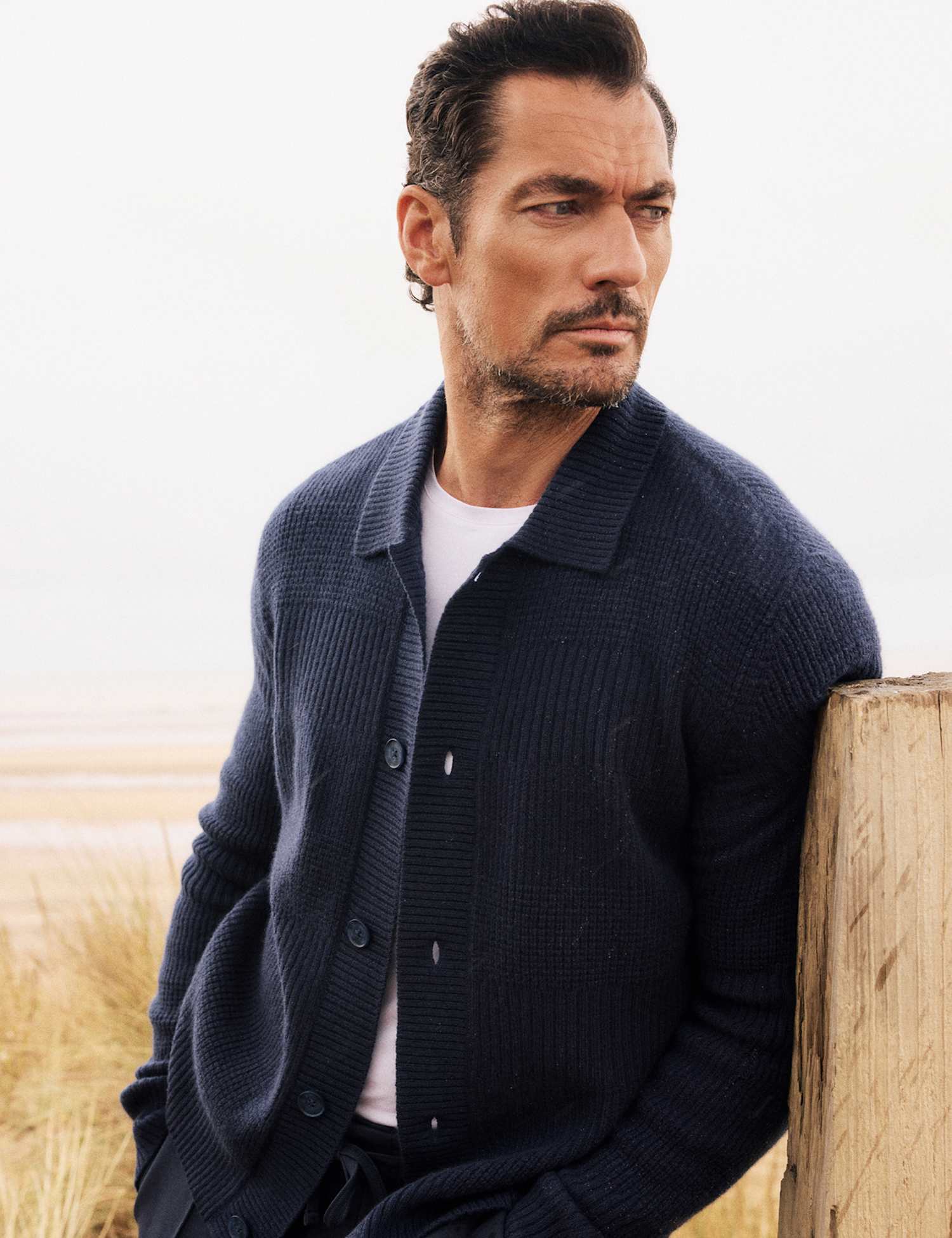 David Gandy Wellwear Pure Lambswool Textured Cardigan Navy