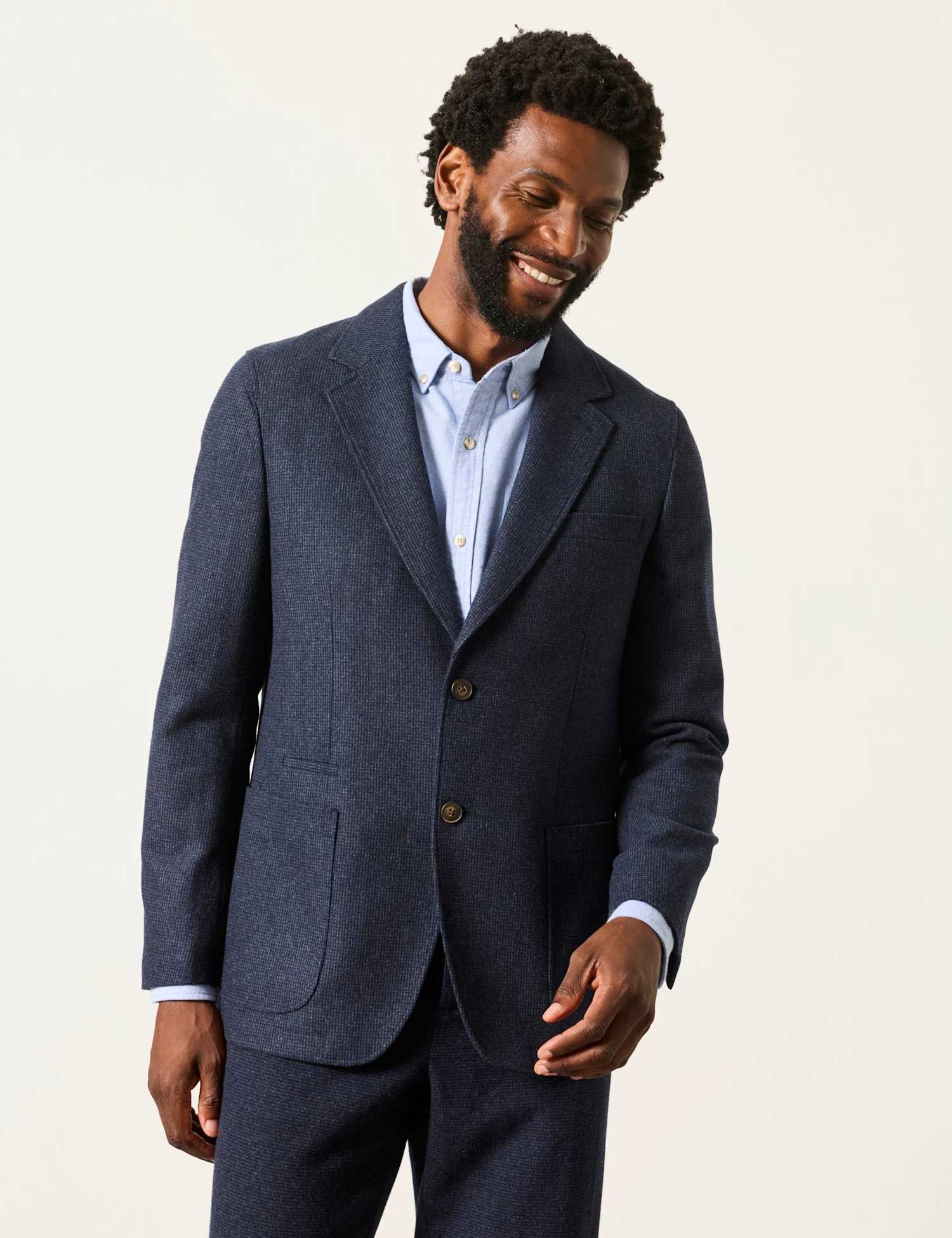 FatFace Wool Rich Check Blazer Navy Mix