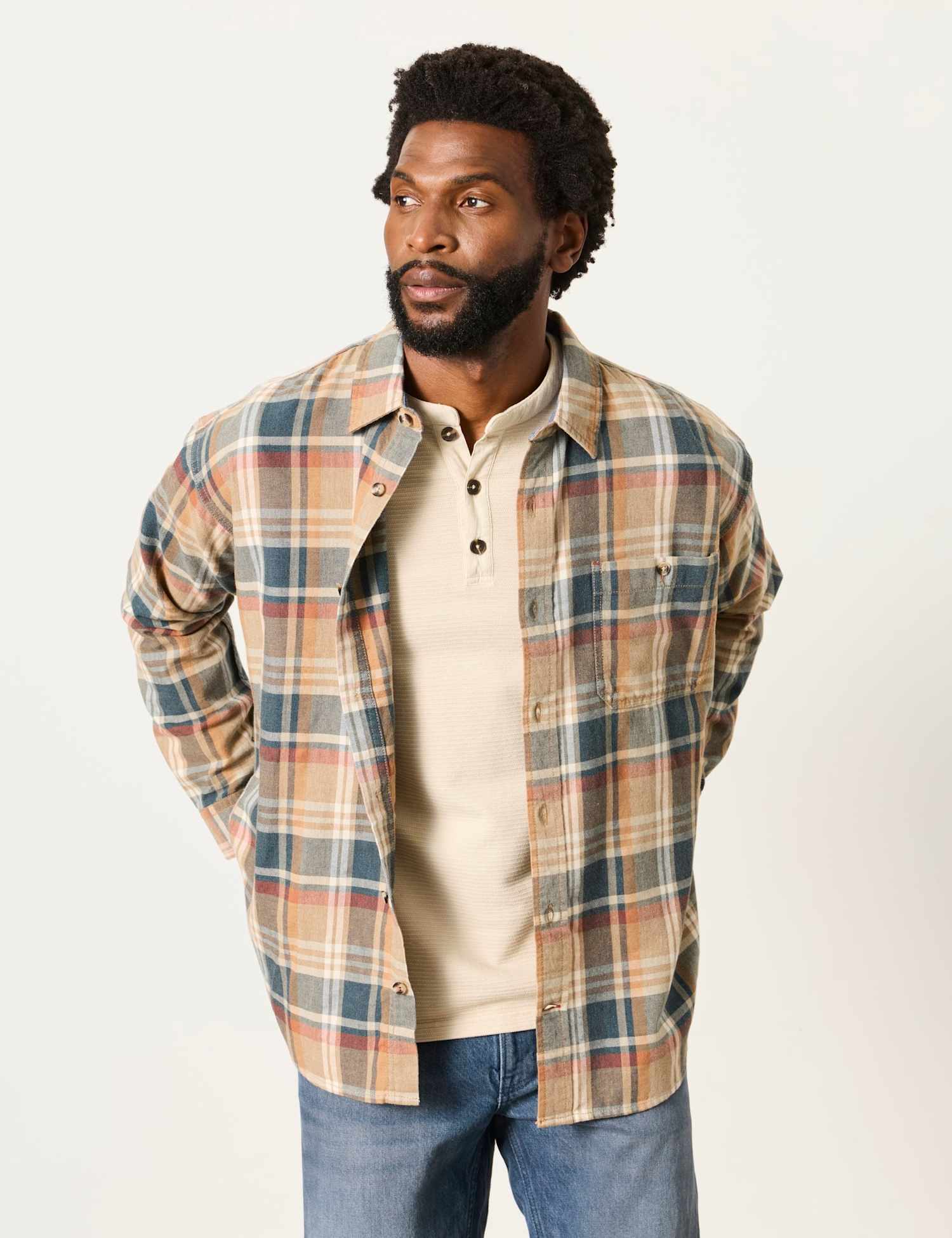 FatFace Pure Cotton Check Shirt Natural Mix