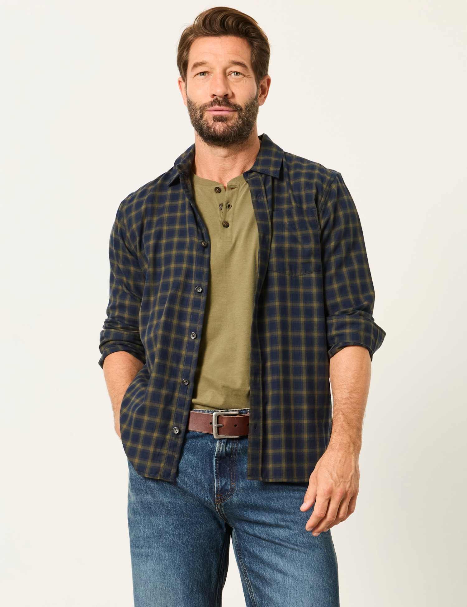 FatFace Pure Cotton Check Shirt Navy Mix