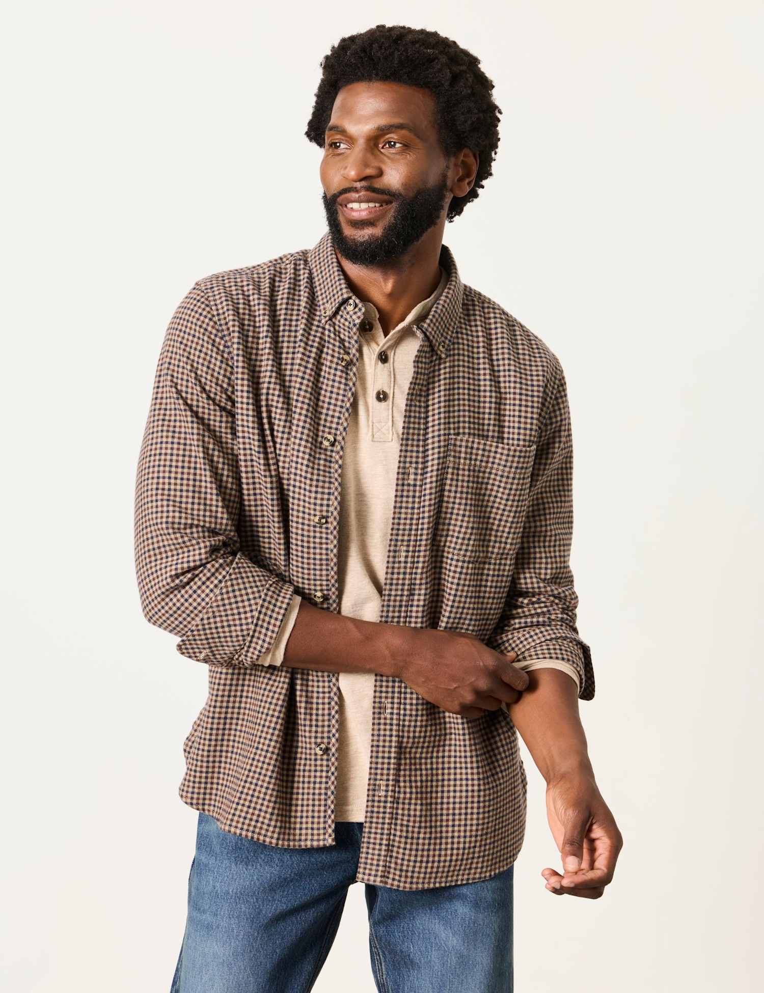 FatFace Regular Fit Pure Cotton Gingham Shirt Brown Mix