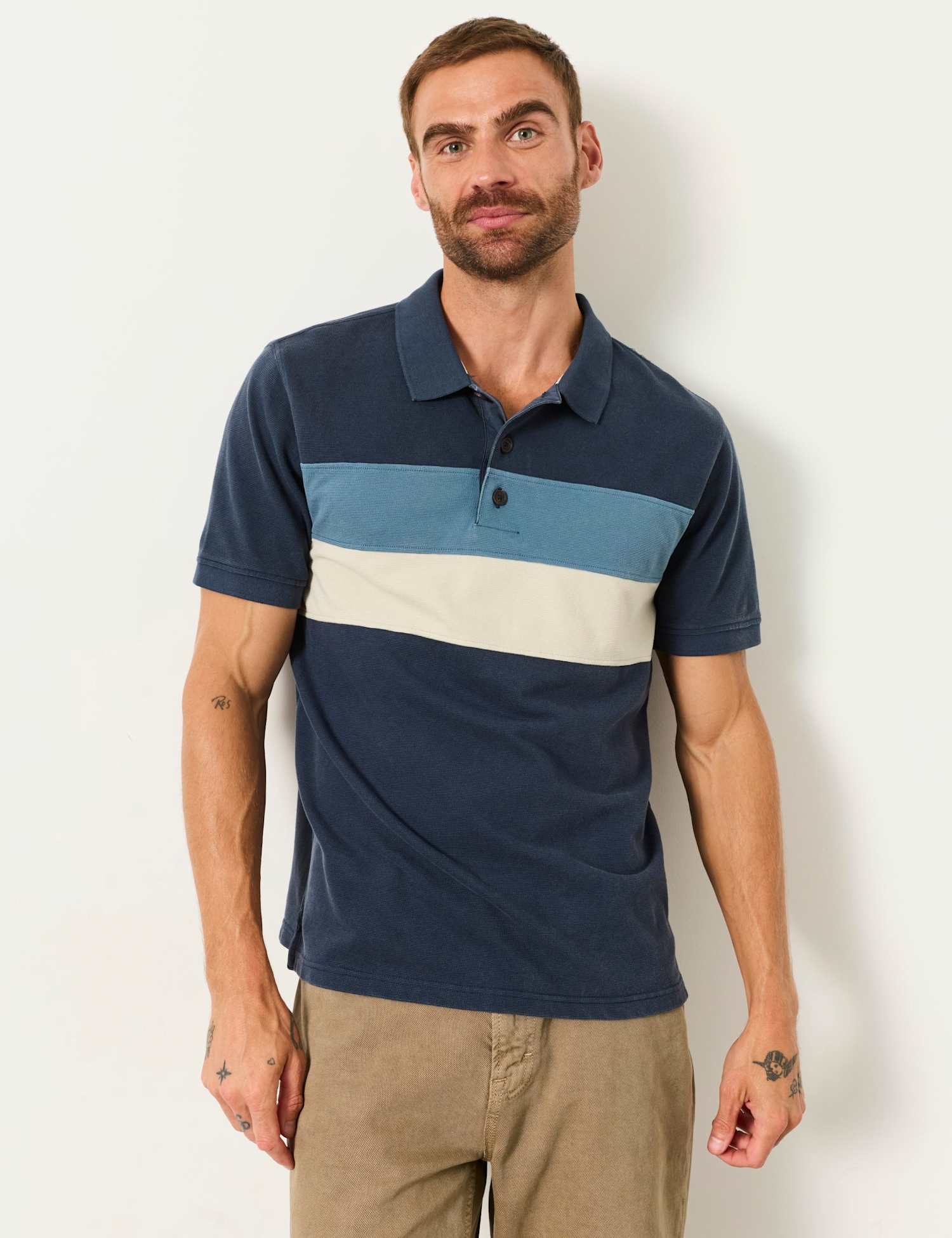 FatFace Clifton Colour Block Pure Cotton Pique Polo Navy Mix