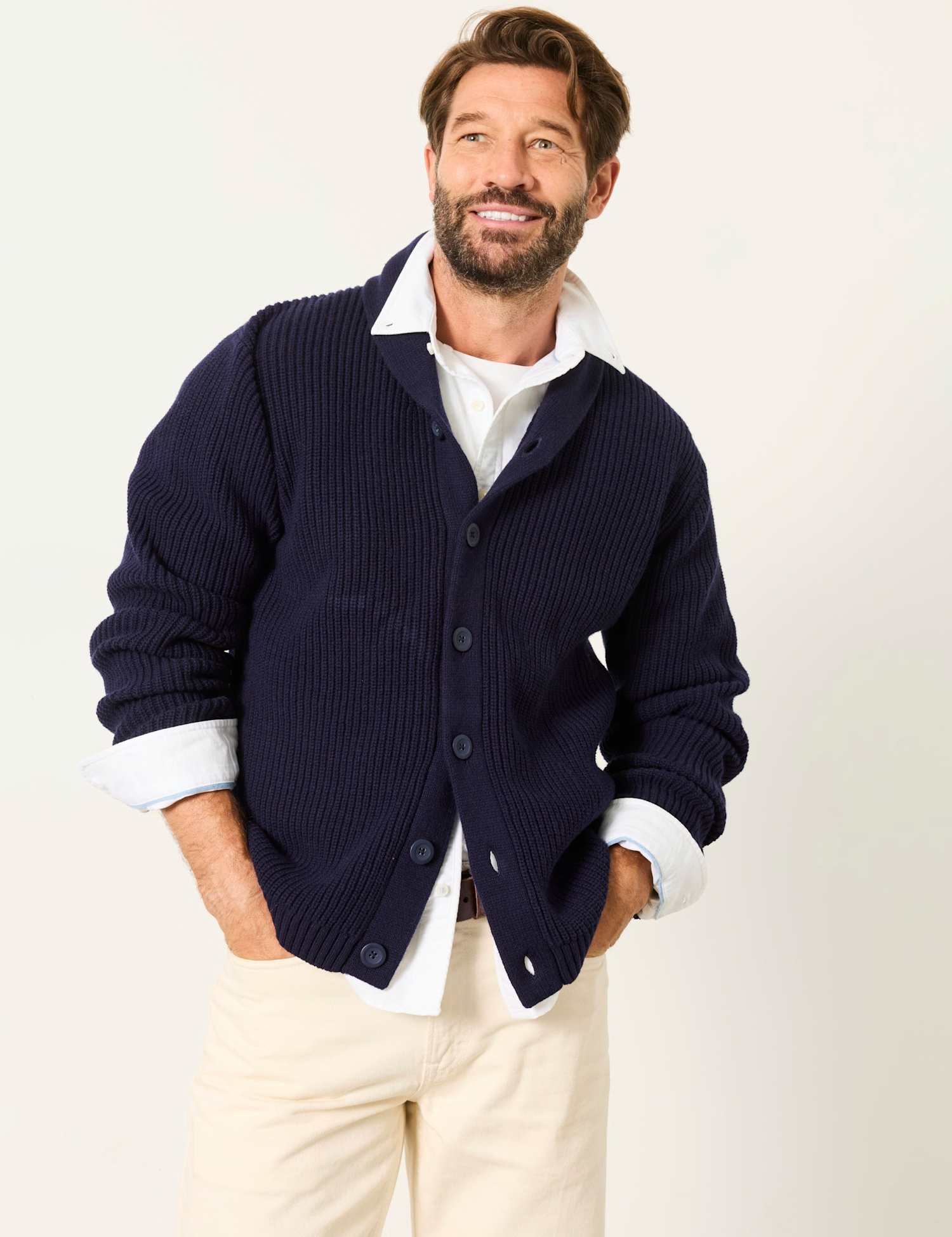 FatFace Cotton Rich Shawl Neck Cardigan Navy
