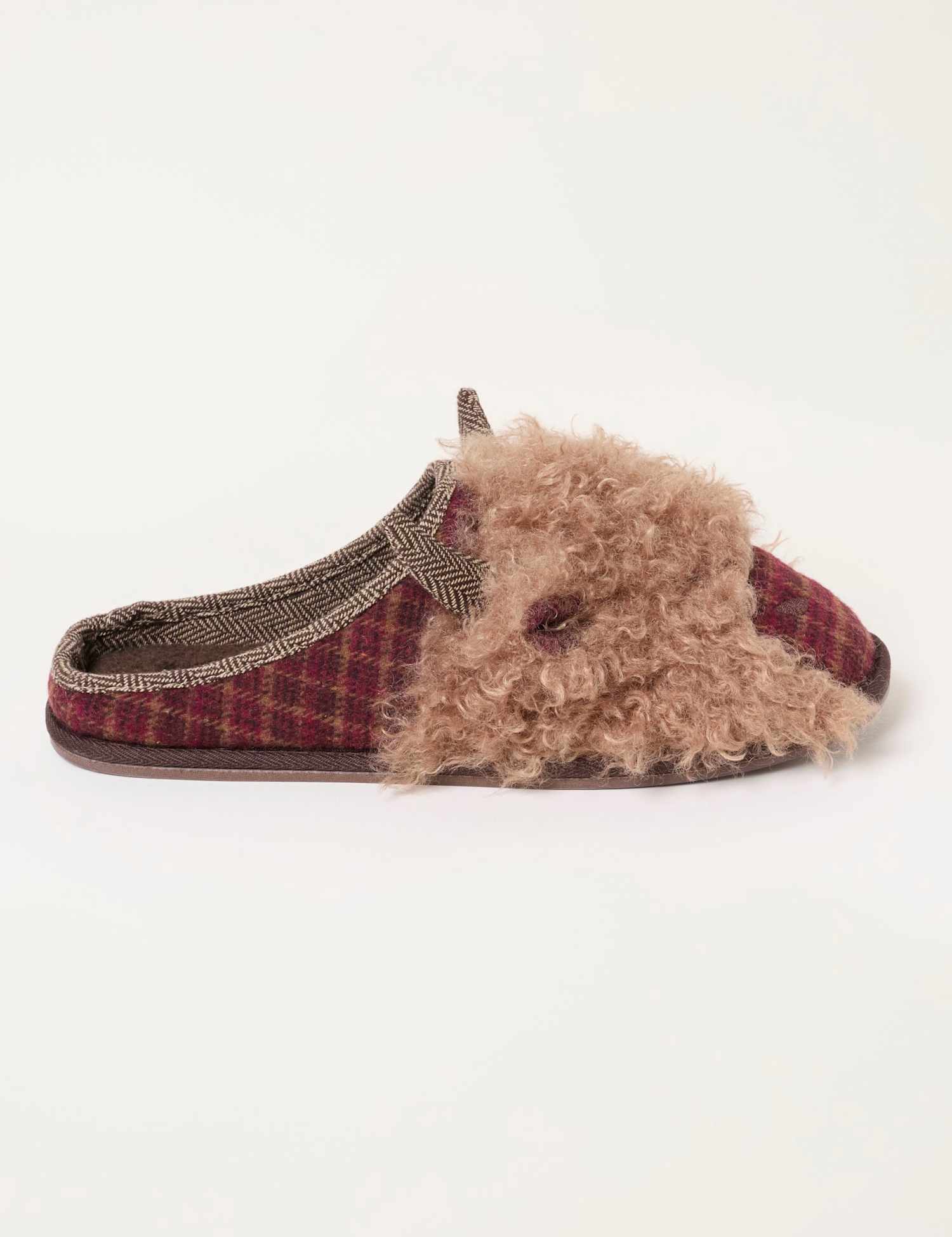 FatFace Highland Cow Novelty Mule Slippers Brown Mix
