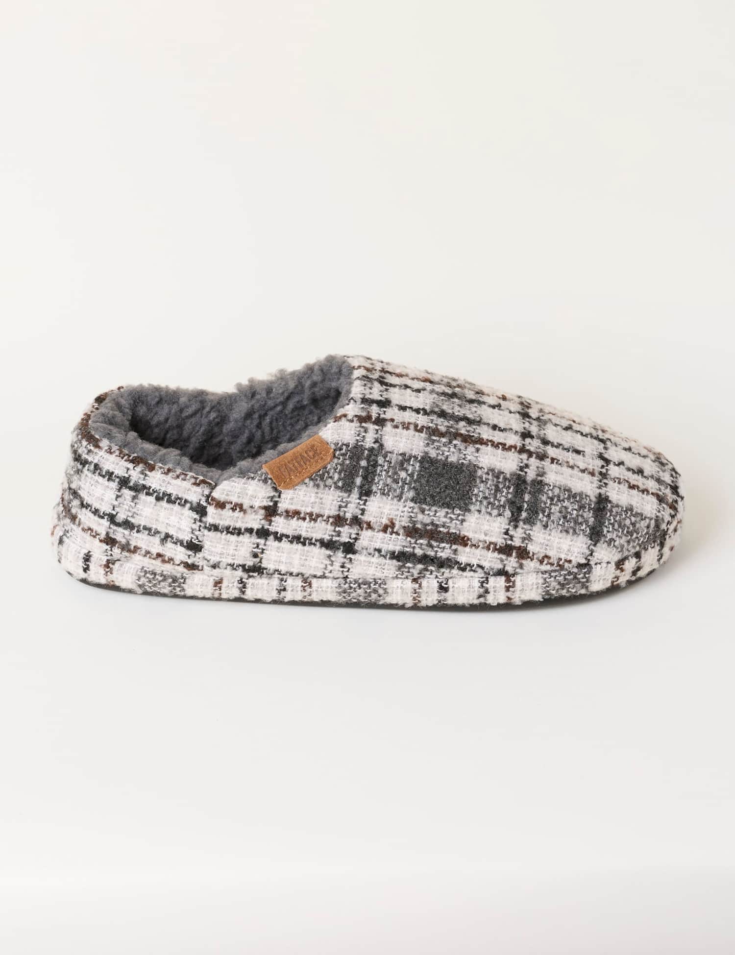 FatFace Checked Mule Slippers Grey Mix