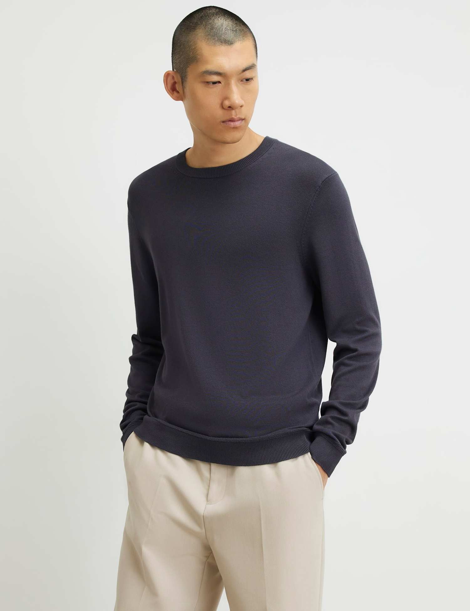 River Island Slim Fit Crew Neck Jumper Dark Blue