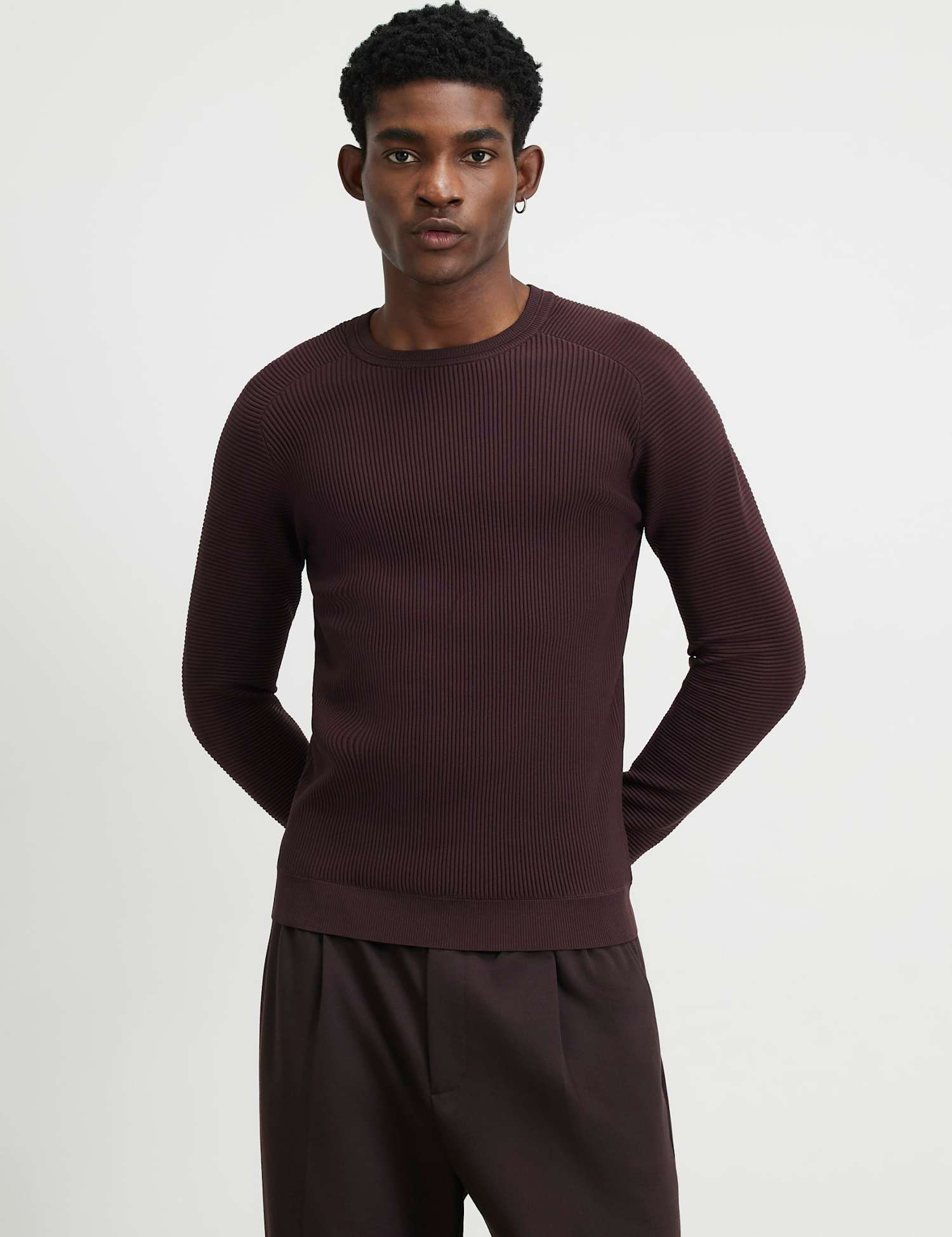 River Island Ribbed Ottoman Crew Neck Jumper Burgundy