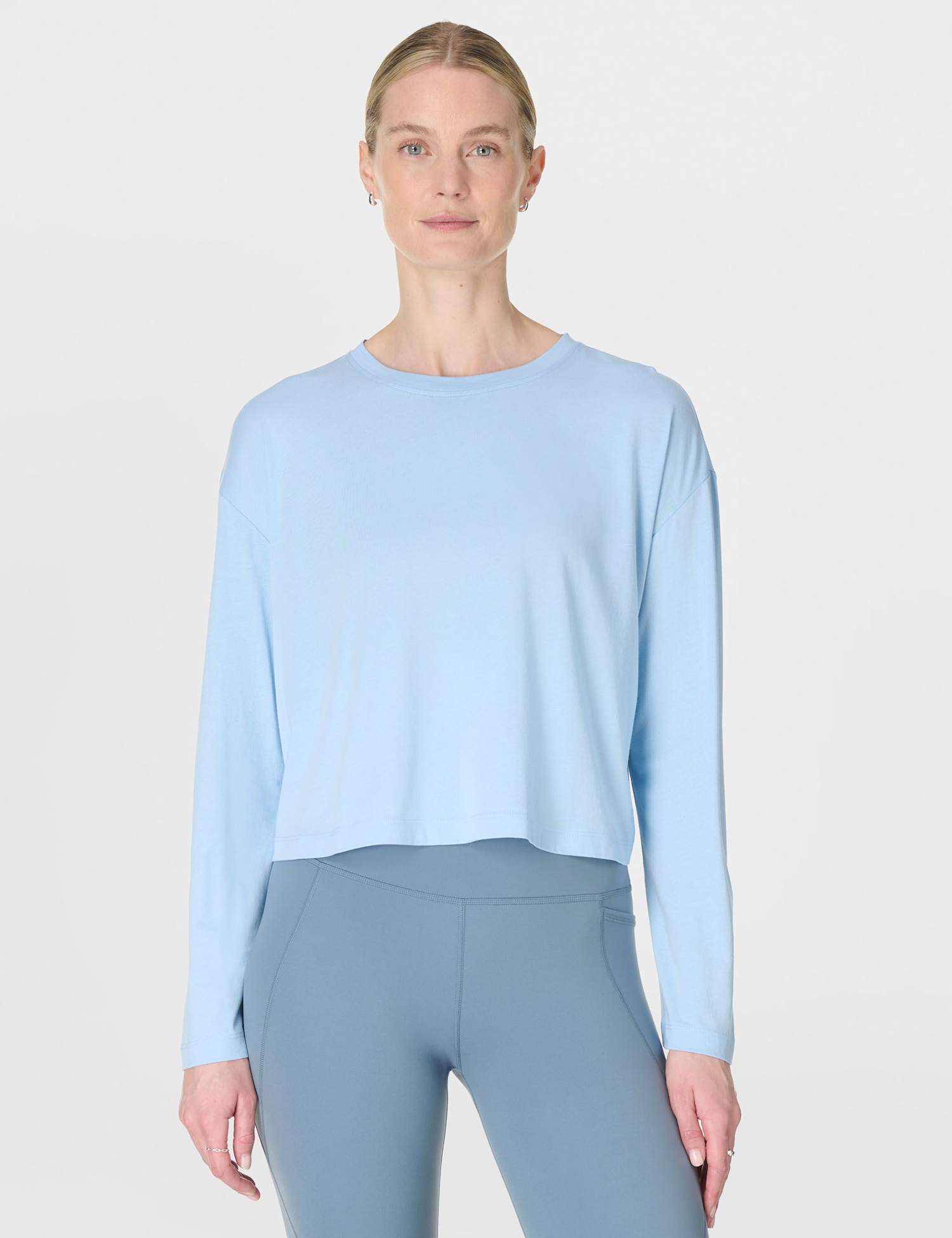 Sweaty Betty Essential Cotton Rich Relaxed Crop T-Shirt Light Blue