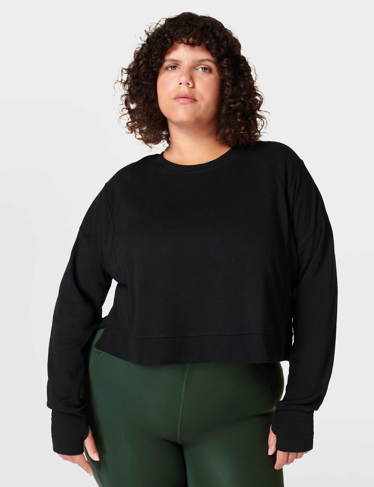 Sweaty Betty After Class Cotton Blend Crop Sweatshirt Black