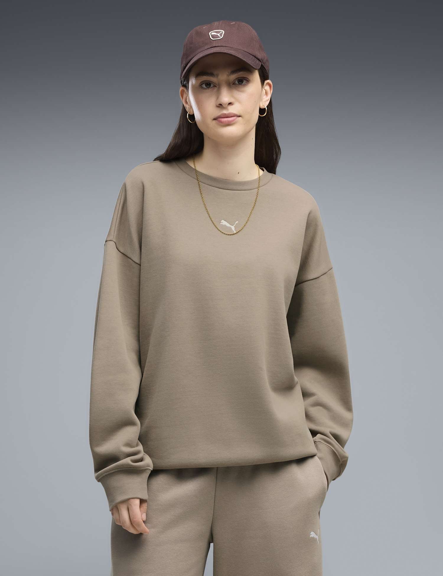 Puma Essential Cotton Blend Oversized Sweatshirt Taupe