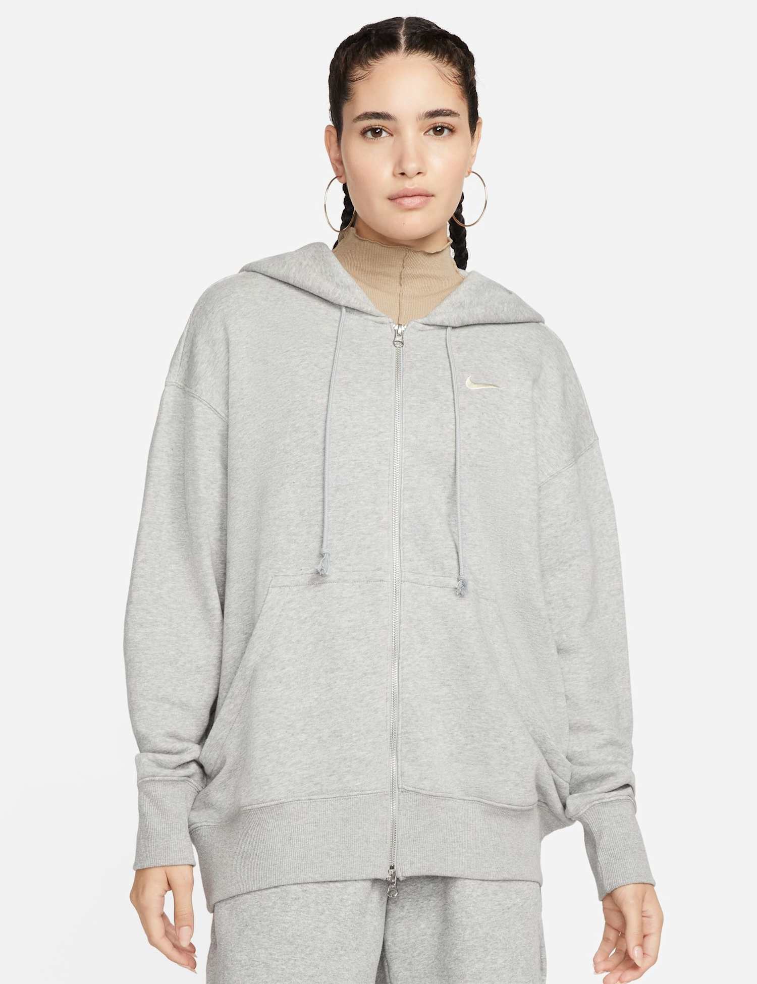 Nike Phoenix Fleece Oversized Full-Zip Hoodie Grey Marl