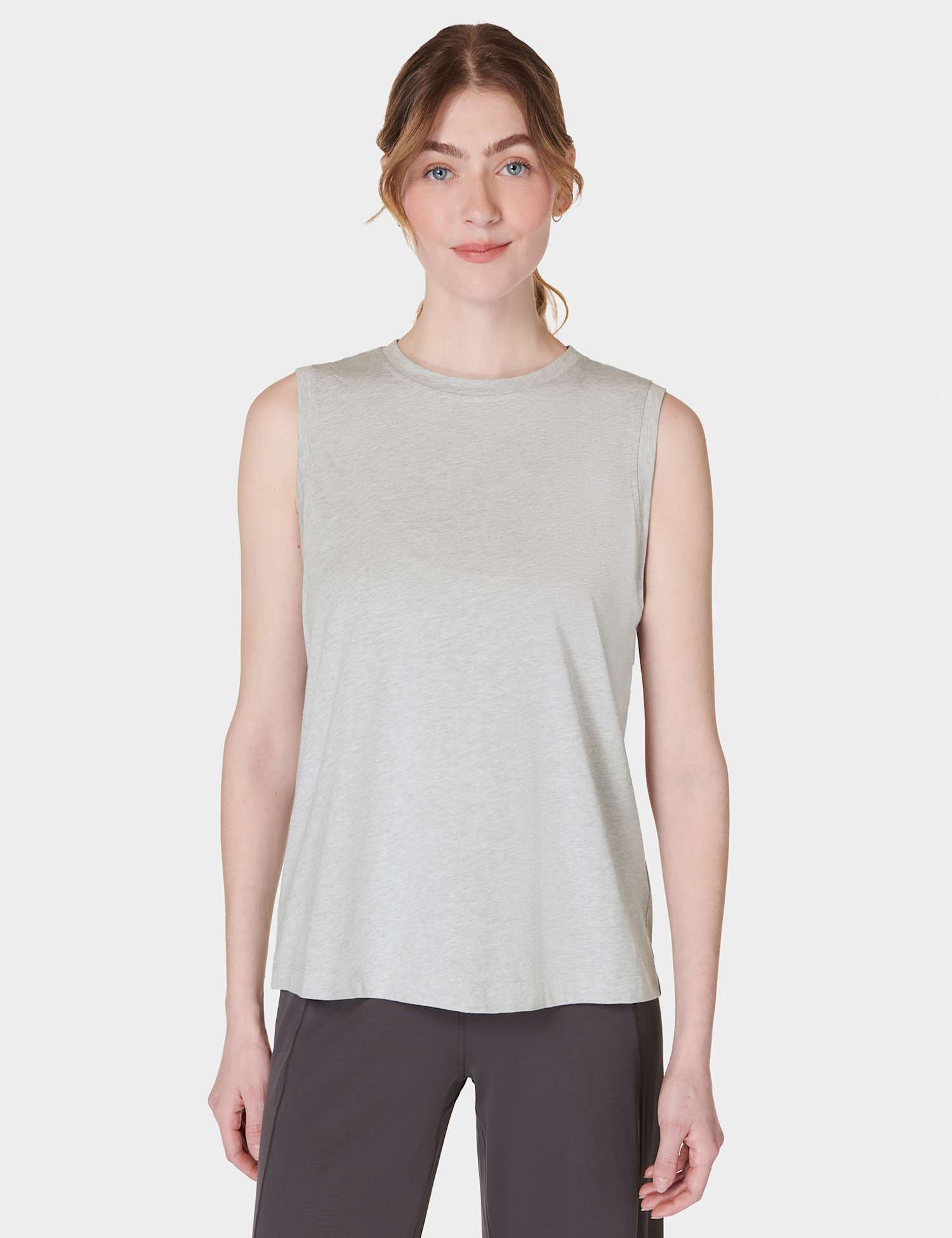 Sweaty Betty Essential Cotton Rich Crew Neck Vest Top Chambray