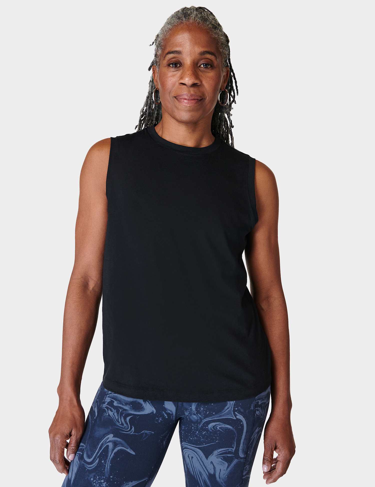 Sweaty Betty Essential Cotton Rich Crew Neck Vest Top Black
