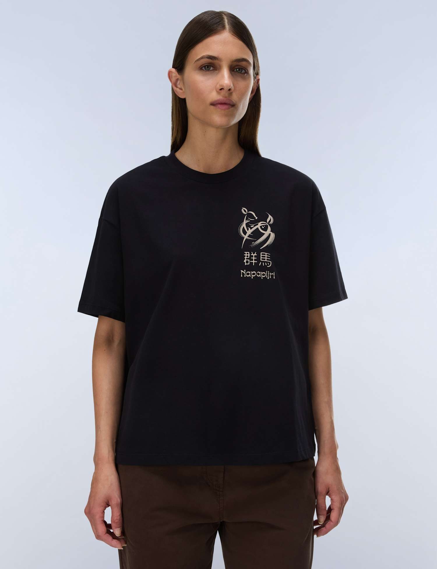 Napapijri Aral Pure Cotton Printed Oversized T-Shirt Black Mix